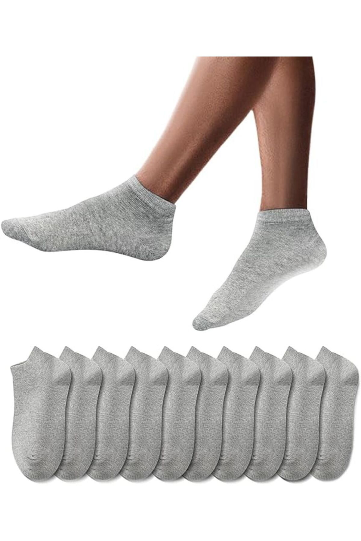 Butik 10'lu Pamuklu Patik Çorap Gri
