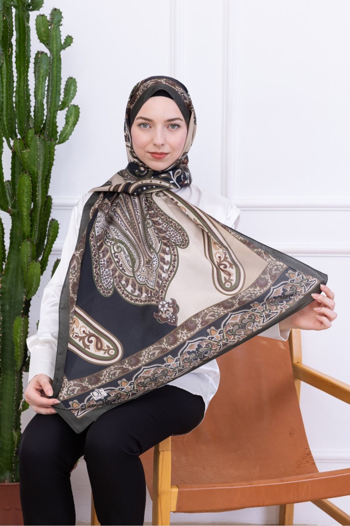aldyoo Retro Etnik Desen İdol Janjan Şal Yeşil Bej