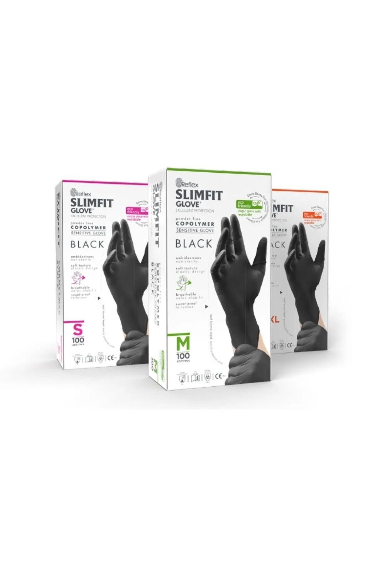 Reflex Slim Fit Pudrasız Eldiven Siyah S Beden Yeni Nesil Teknoloji 100'lü Paket