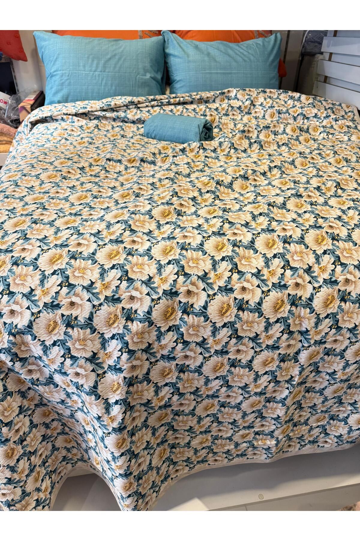 ŞENER HOME-Daisy Patterned Sheet Elastic Double Pique Set 3