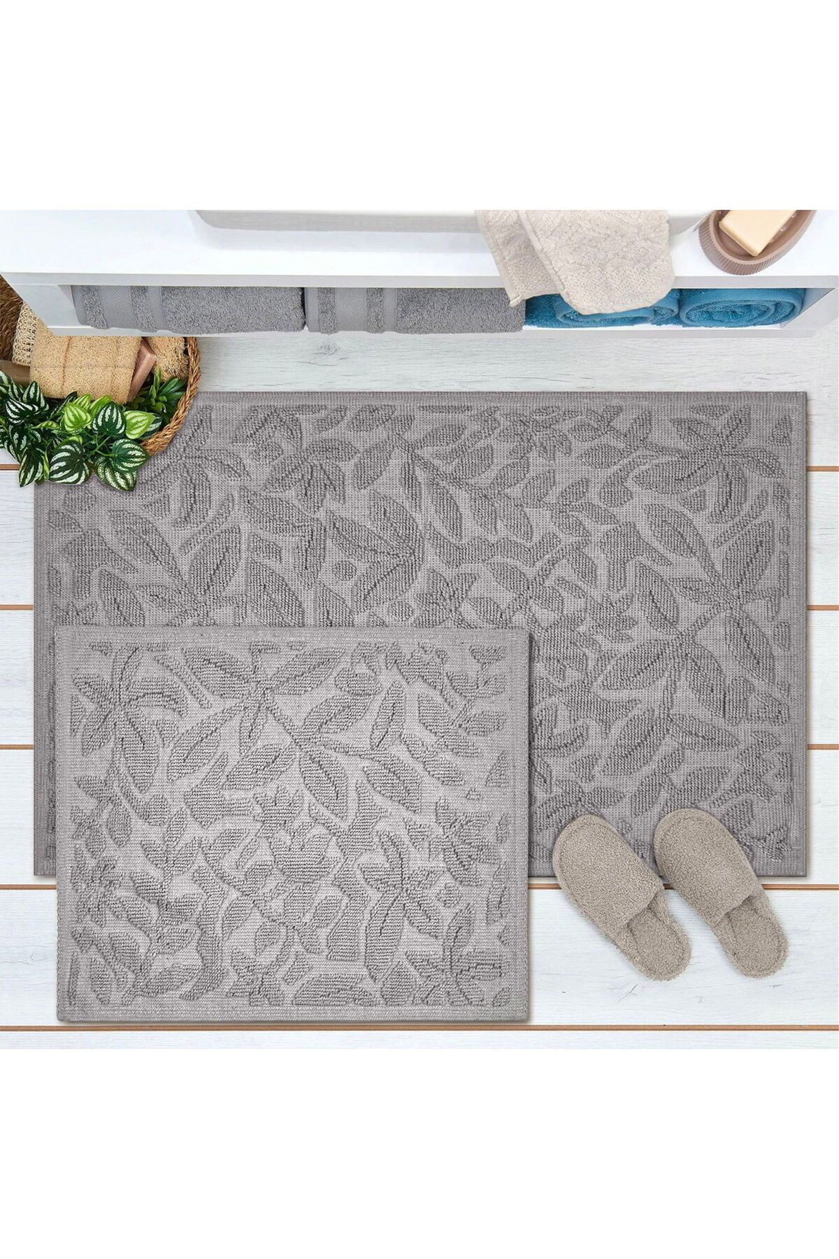 MATMEL Andoy 2'li Banyo Paspası - Gri - 60x100 cm + 50x60 cm