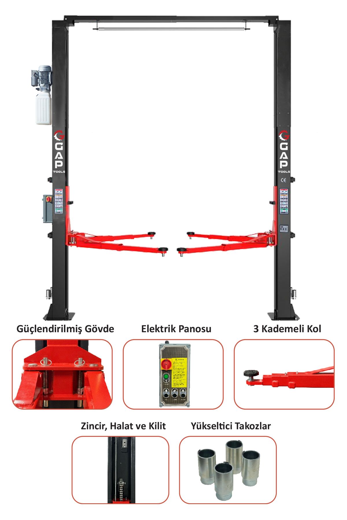 G GAPTOOLS 4 Ton Iki Sütunlu Üstten Bağlantılı Tam Otomatik Hidrolik Lift GPL102U