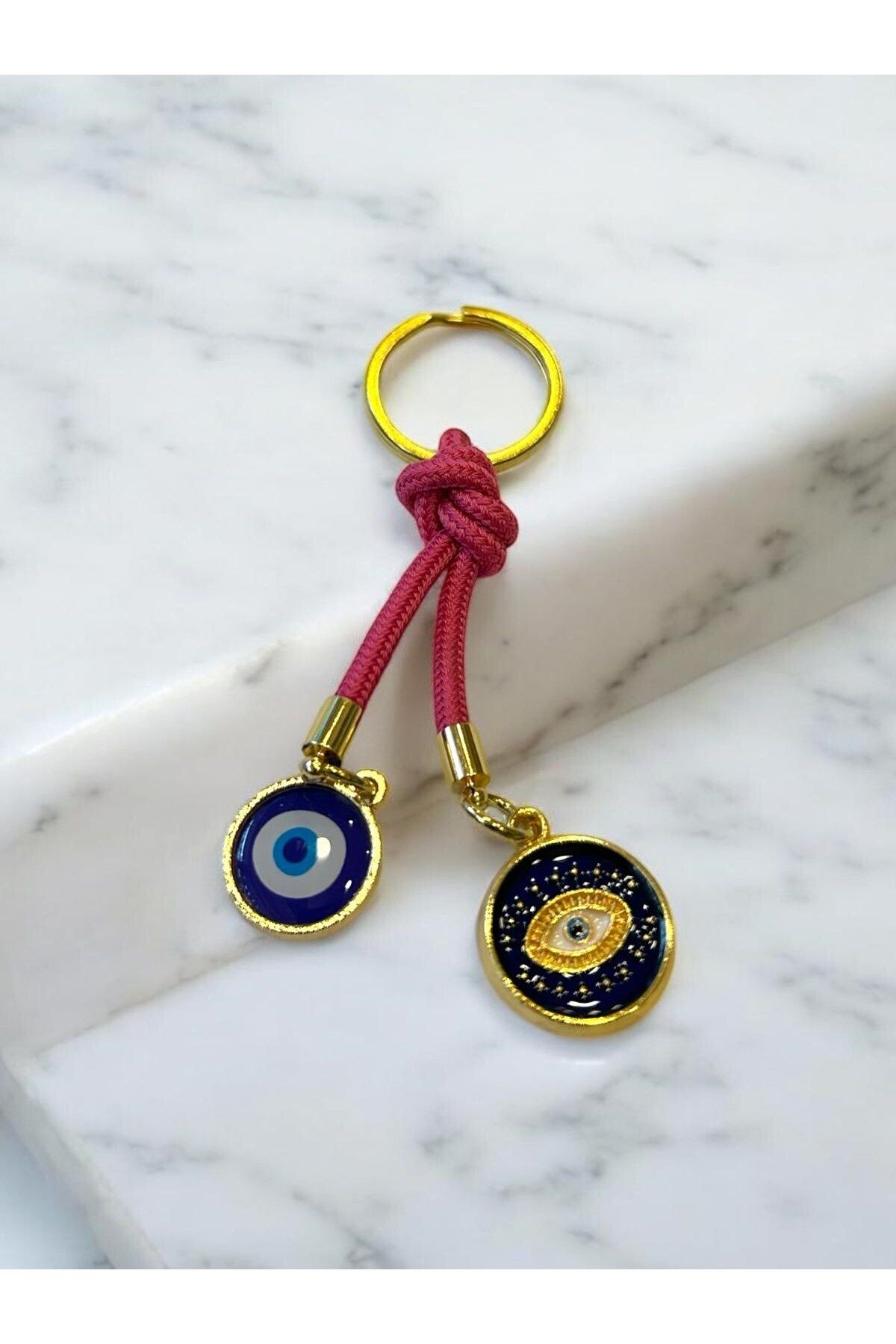 HEDİYE FİKRİ Çift Nazar Boncuklu Anahtarlık - Fuşya(10,5 cm) Hediyelik