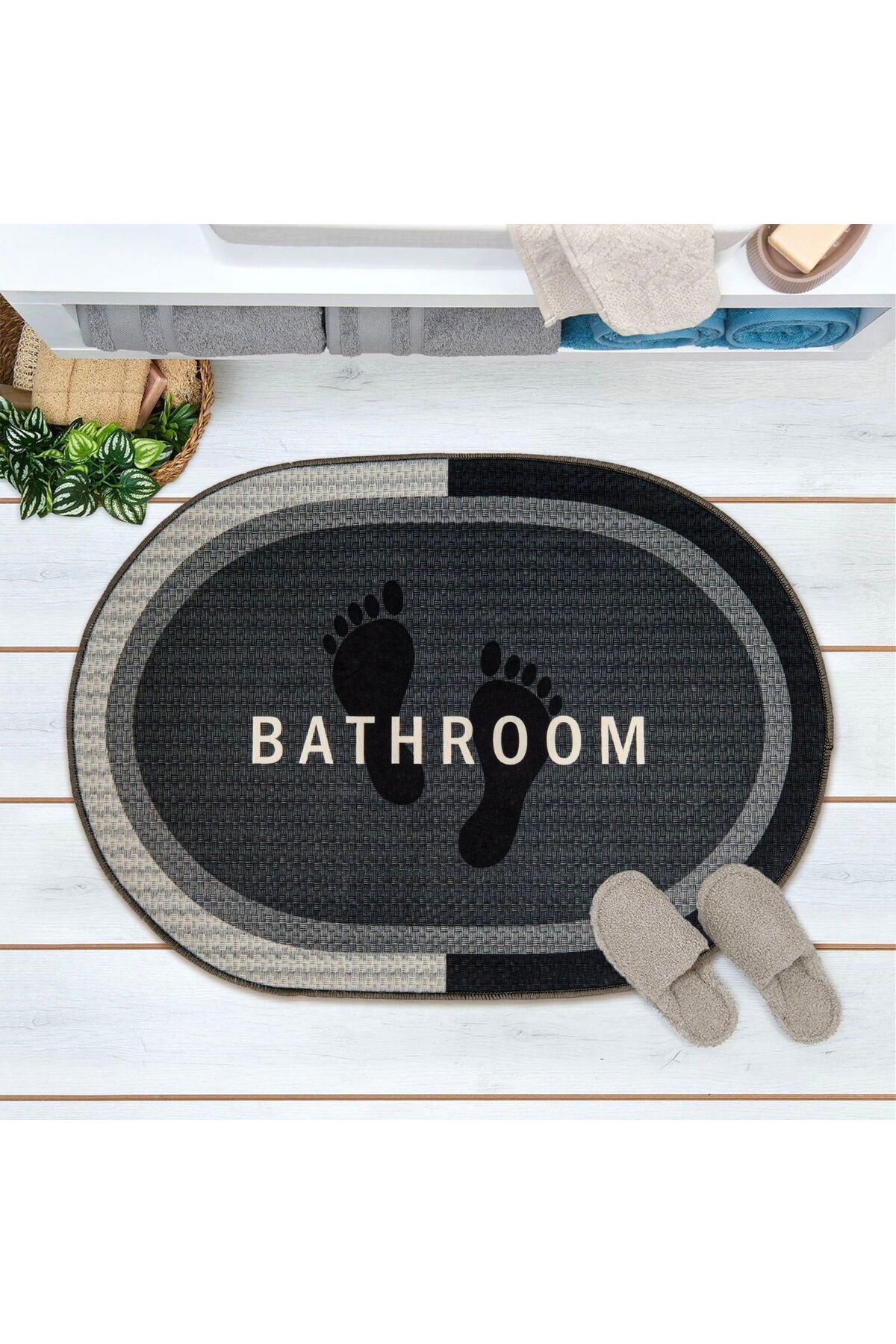 MATMEL Bathroom Oval Sihirli Banyo Paspası - Antrasit - 50x70 cm