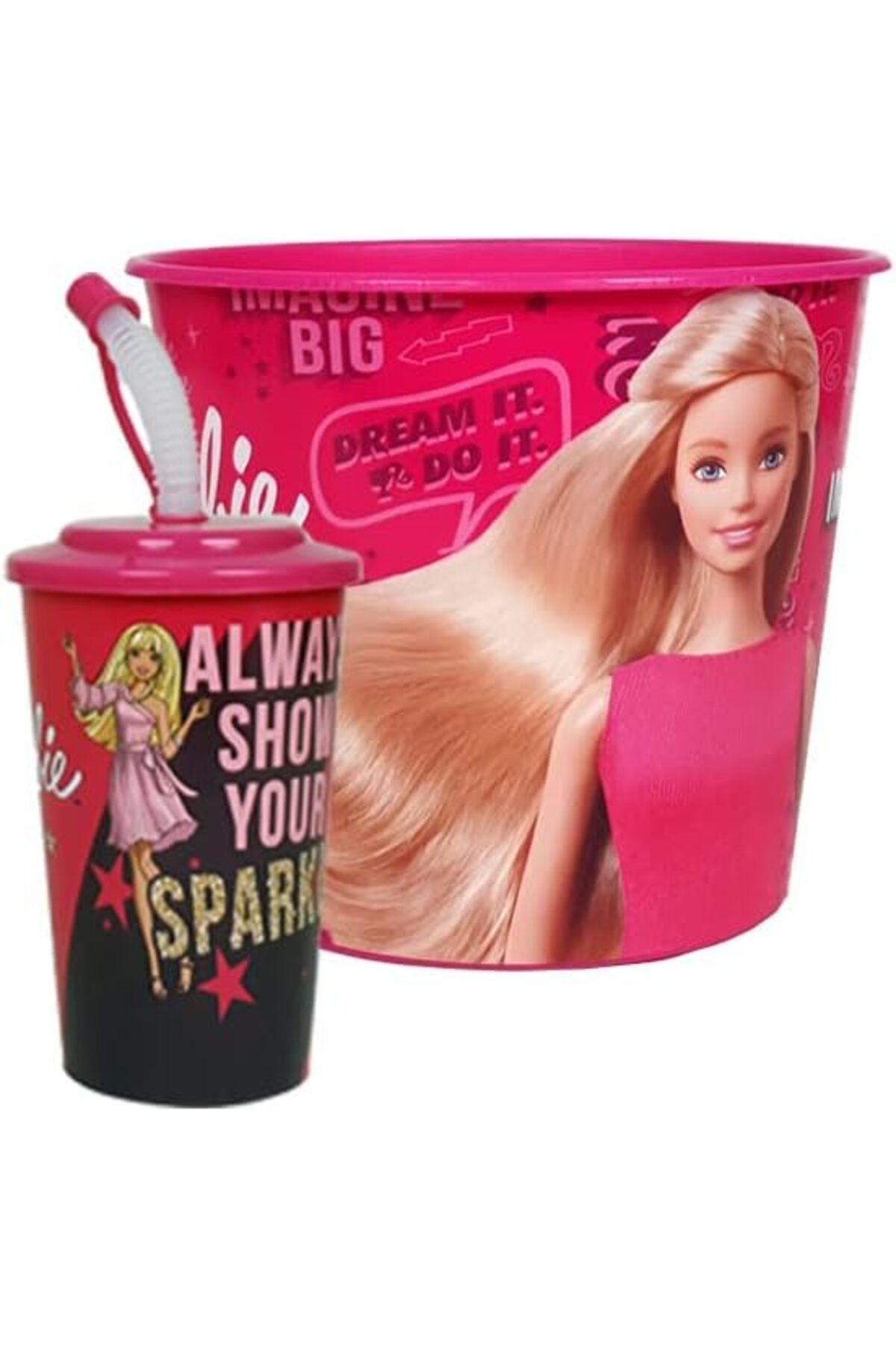 STOREMAX ELZ Renkli Popcorn, Çerez, Pipetli Pratik Bardak Seti,Atıştırmalık, Mısır Kovası, 2li Set, (