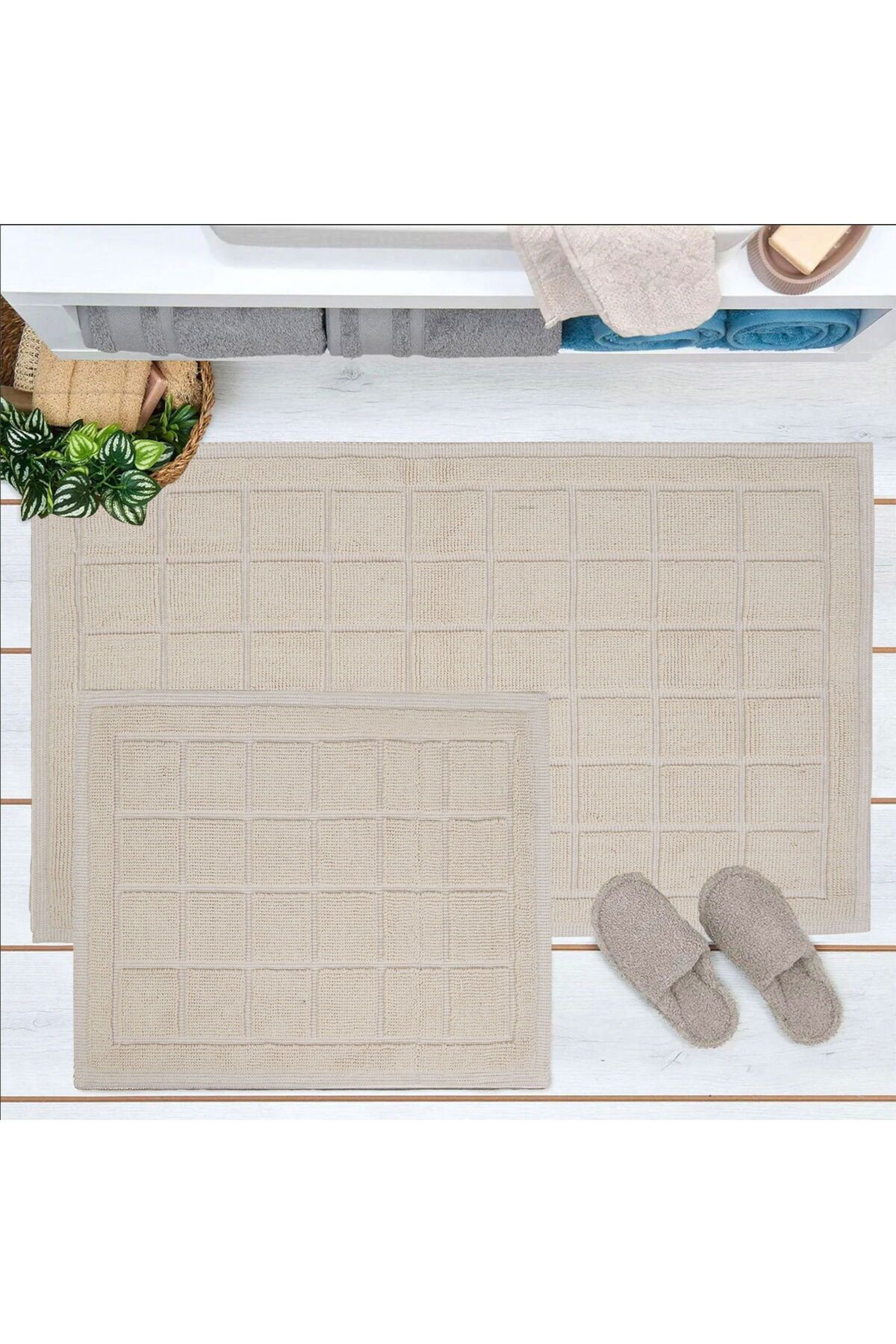 MATMEL Big Barg 2'li Banyo Paspası - Bej - 60x100 cm + 50x60 cm