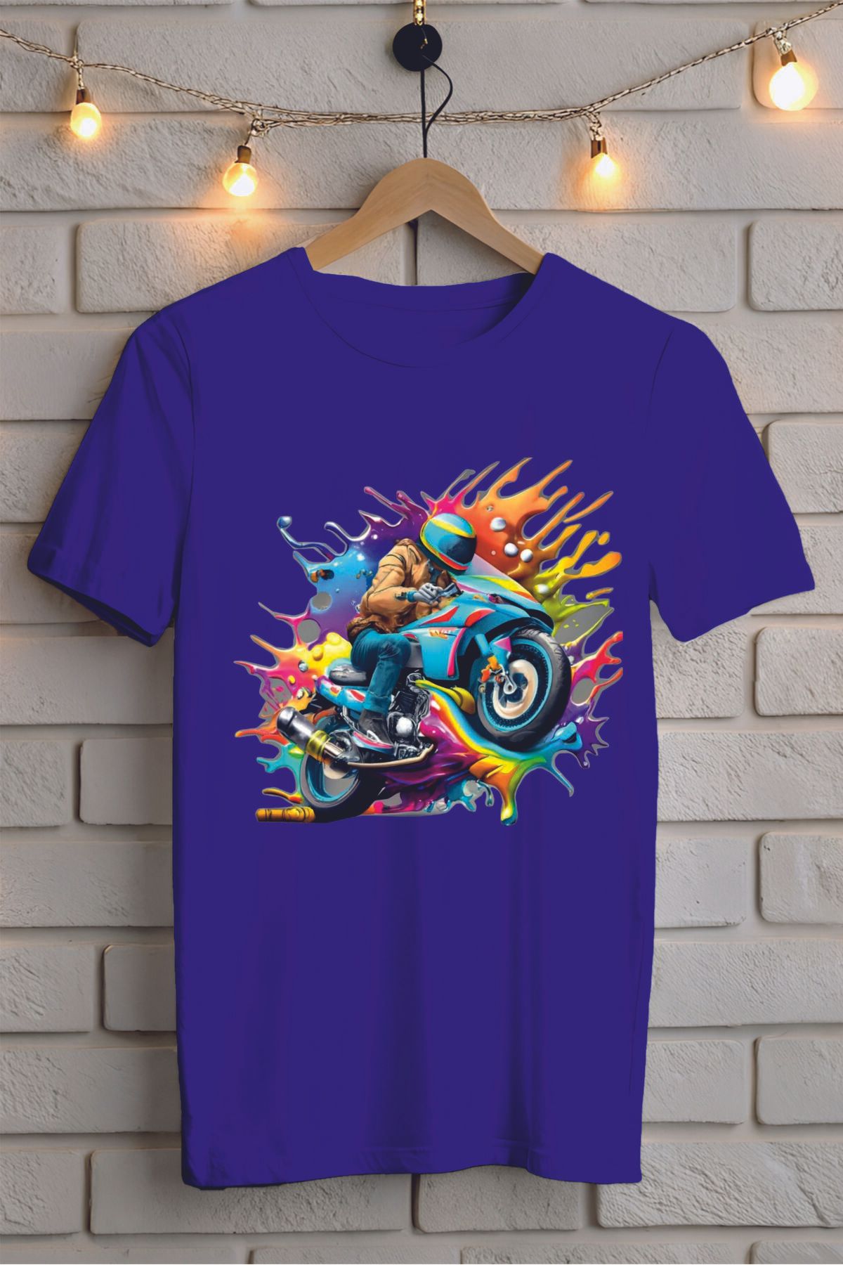 ModaSphere Renkli Motor Baskılı Unisex Oversize Tişört