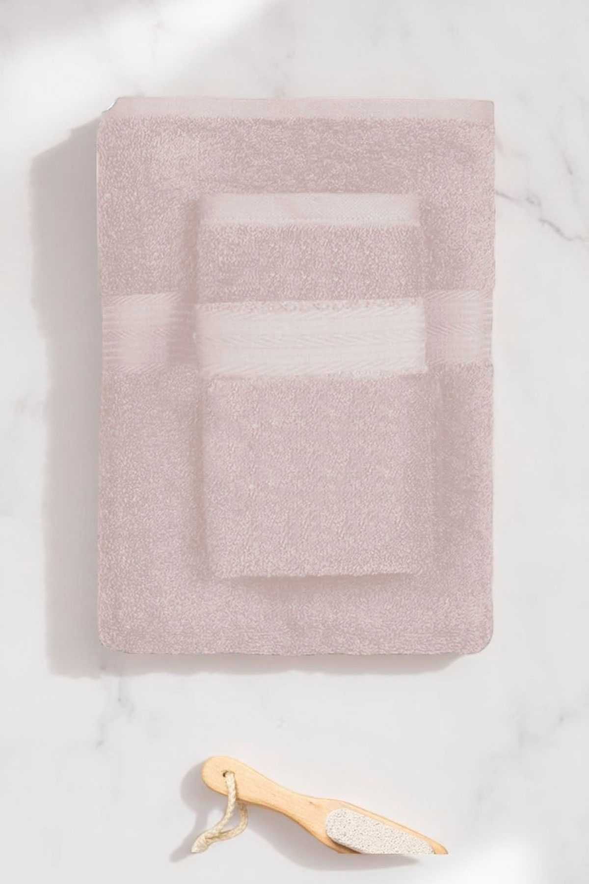 merland benvecocuk 2 Parça Battal Lüks Premium Banyo Spa Havlu Takımı 90x170 Cm Pudra