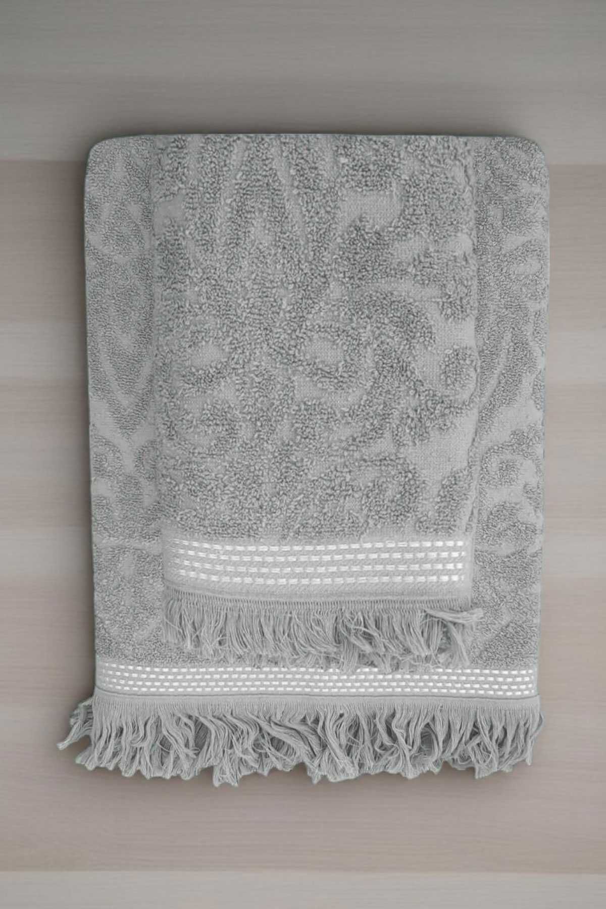 merland benvecocuk 2 Parça Jakarlı Banyo Havlu Takımı %100 Pamuklu 90x150 Cm Arden Gri