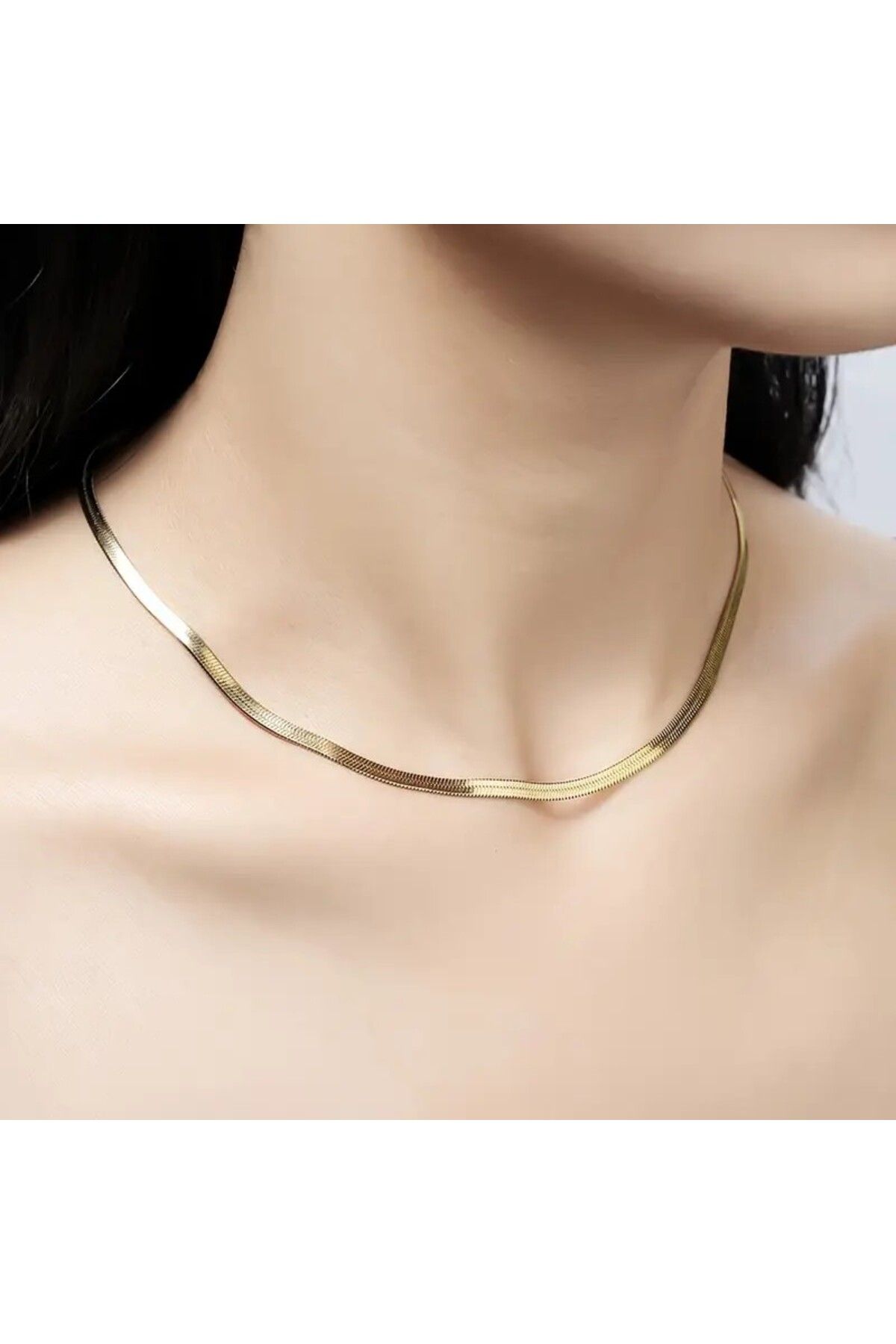 Tasarım Çelik Kolye Italyan Ezme Model 0.3 Mm Genişlik 60 Cm Uzunluk Altın Sarısı Gold