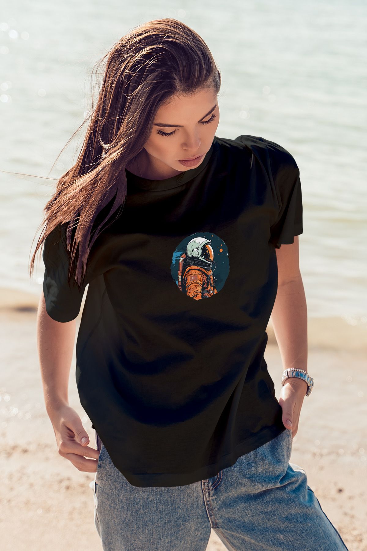 Decrift Astronot %100 Pamuk Kadın T-Shirt