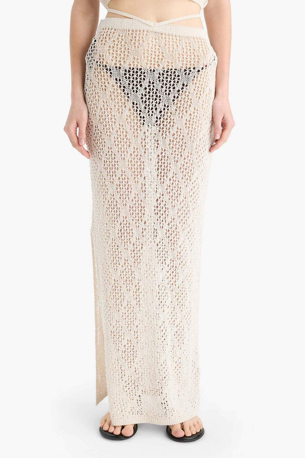 DeFacto Regular Fit Ajurlu Triko Maxi Plaj Eteği-Fall in Love B6888AX25SP