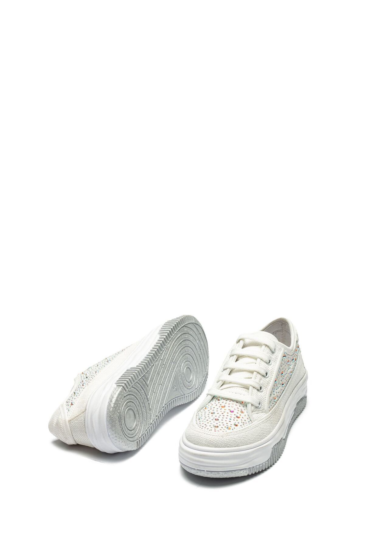 lady classy Kadın Yüksek Taban Sneaker Keten Kumaş Bağcıklı Spor Ayakkabı Hesna bej