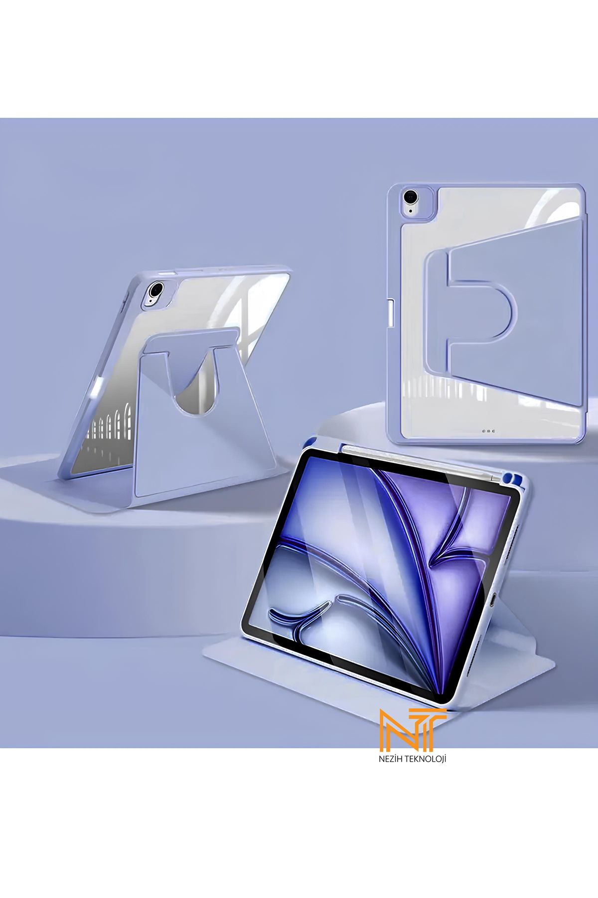 Nezih Case Apple Ipad 10.2 /10.5 (7. 8. 9.NESİL) 2020/2021 Uyumlu 360 Dönebilen Kalem Bölmeli Kılıf