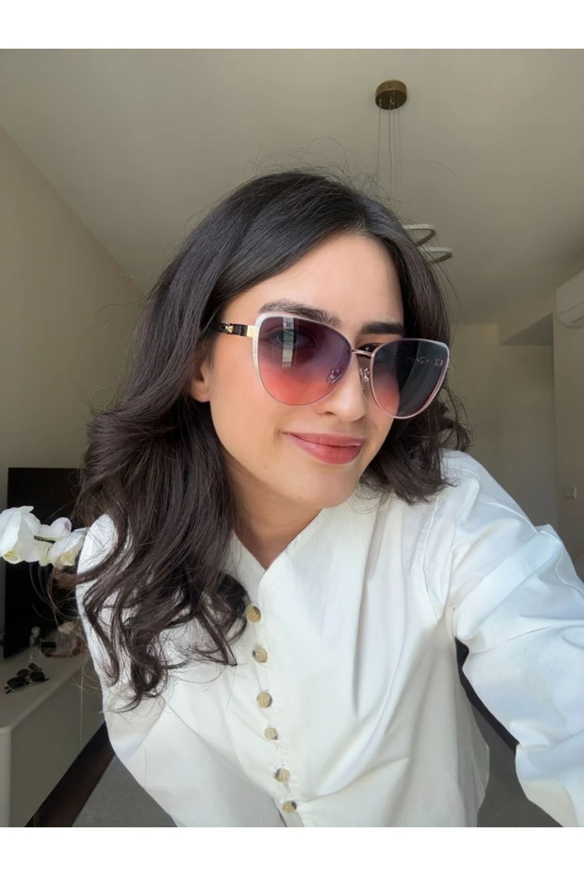 RoseandRoses Tiffen Orijinal Model Güneş Gözlüğü Pembe Degrade Cam Siyah Sap