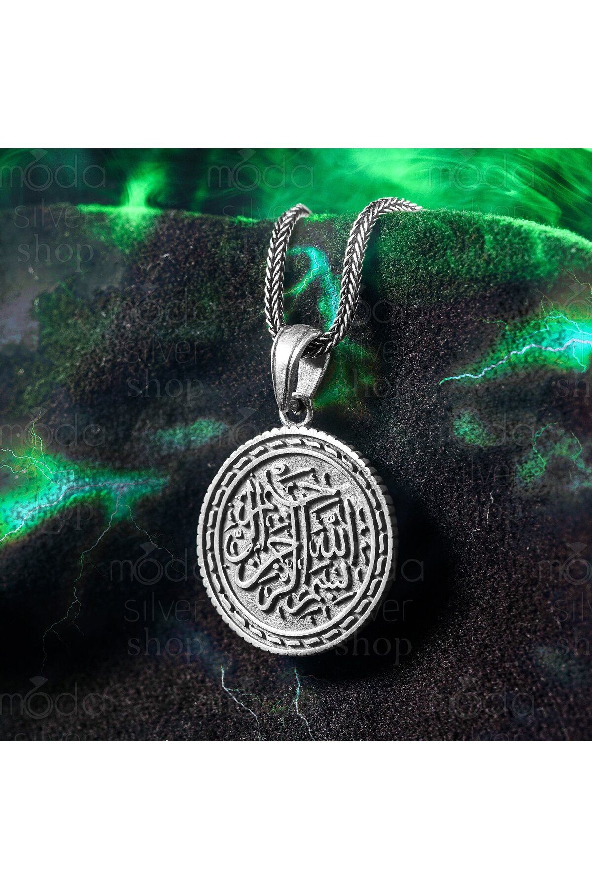 modasilvers 925 Ayar Gümüş Besmele Yazılı Erkek Kolye