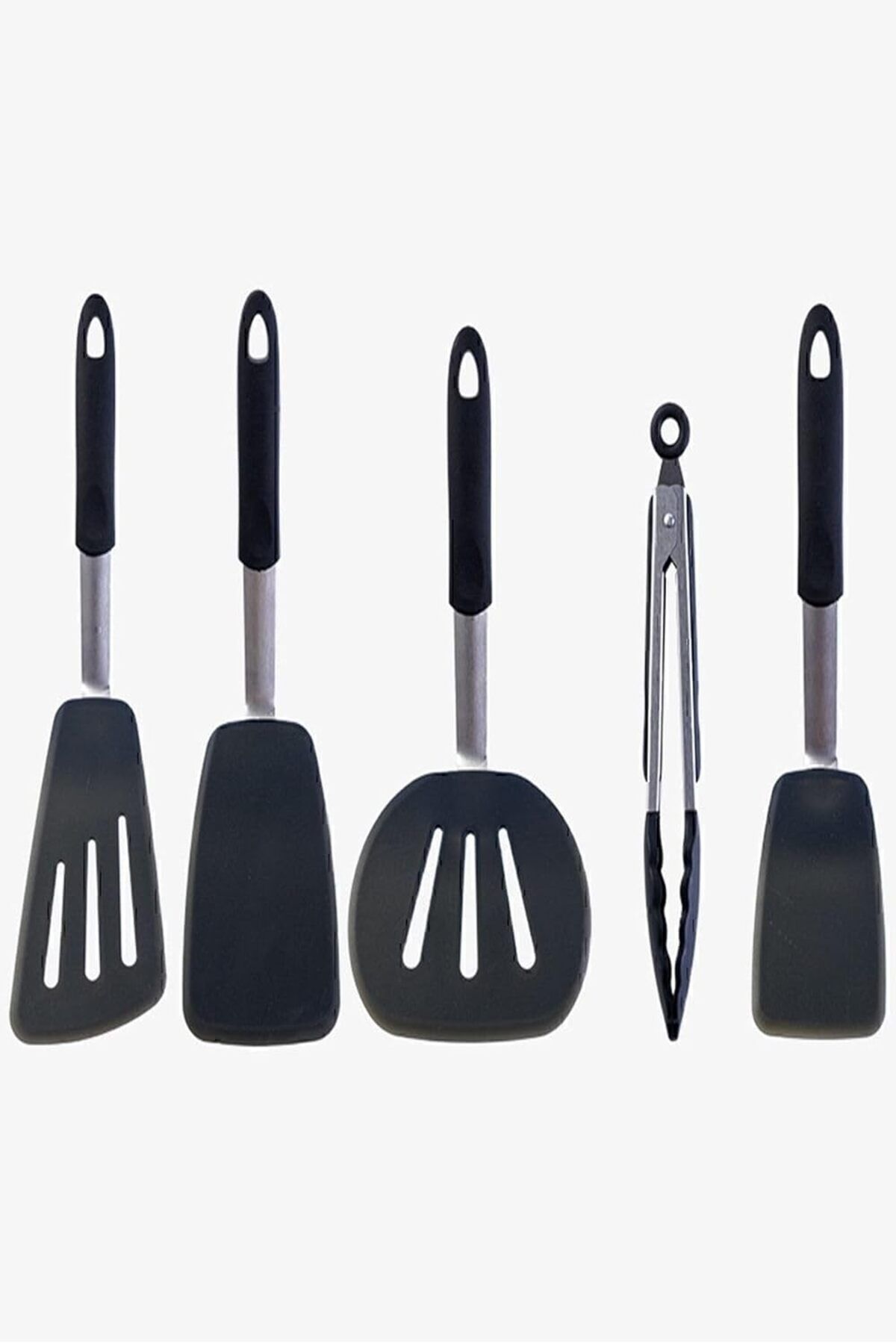 STOREMAX ELZ Donatella Isıya Dayanıklı Yanmaz Yapışmaz Silikon, Paslanmaz Çelik Spatula Set 5 Prça Siy