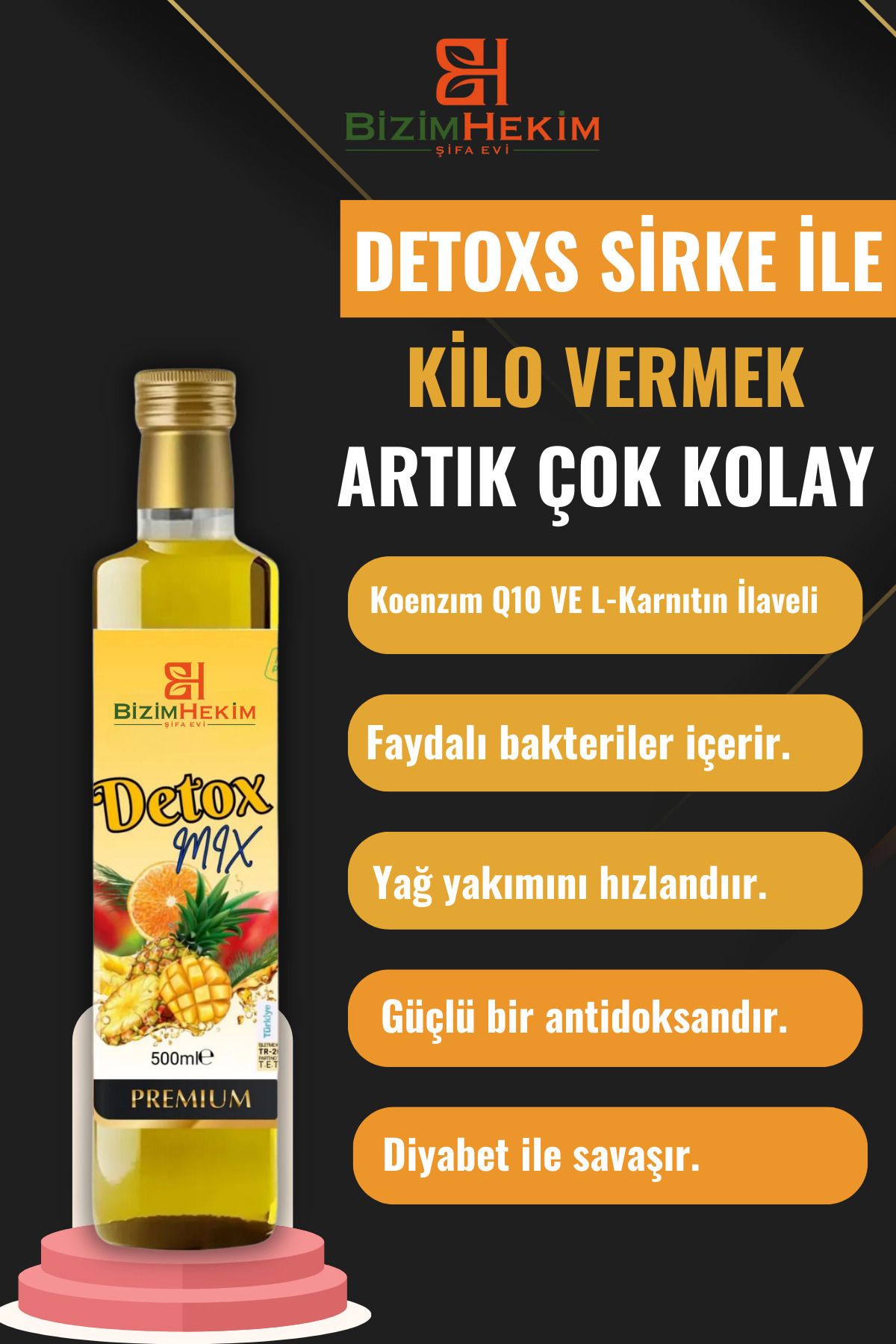 BİZİMHEKİM Detomiks Doğal Detox Sirkesi Kilo Vermeye %100 Doğal Fermentasyon