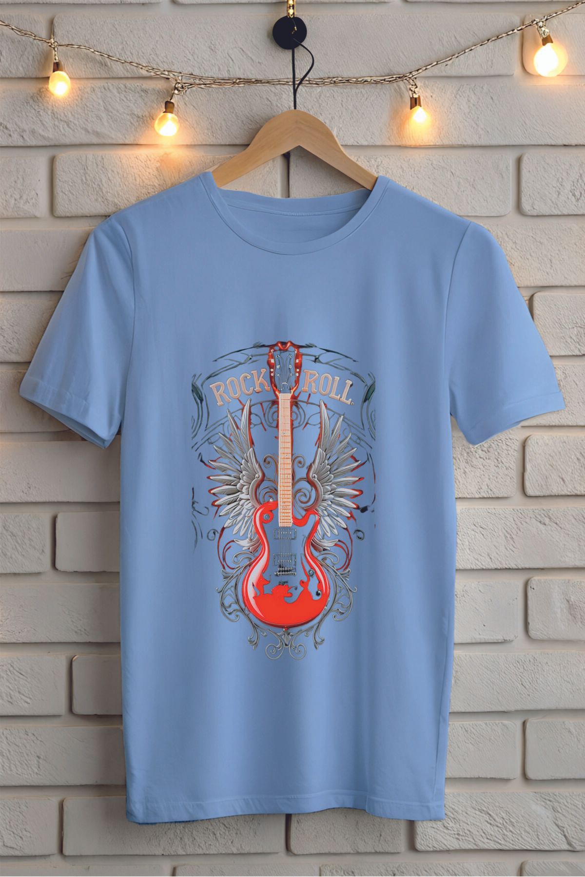 ModaSphere Gitar Baskılı Bisiklet Yaka Unisex Tişört