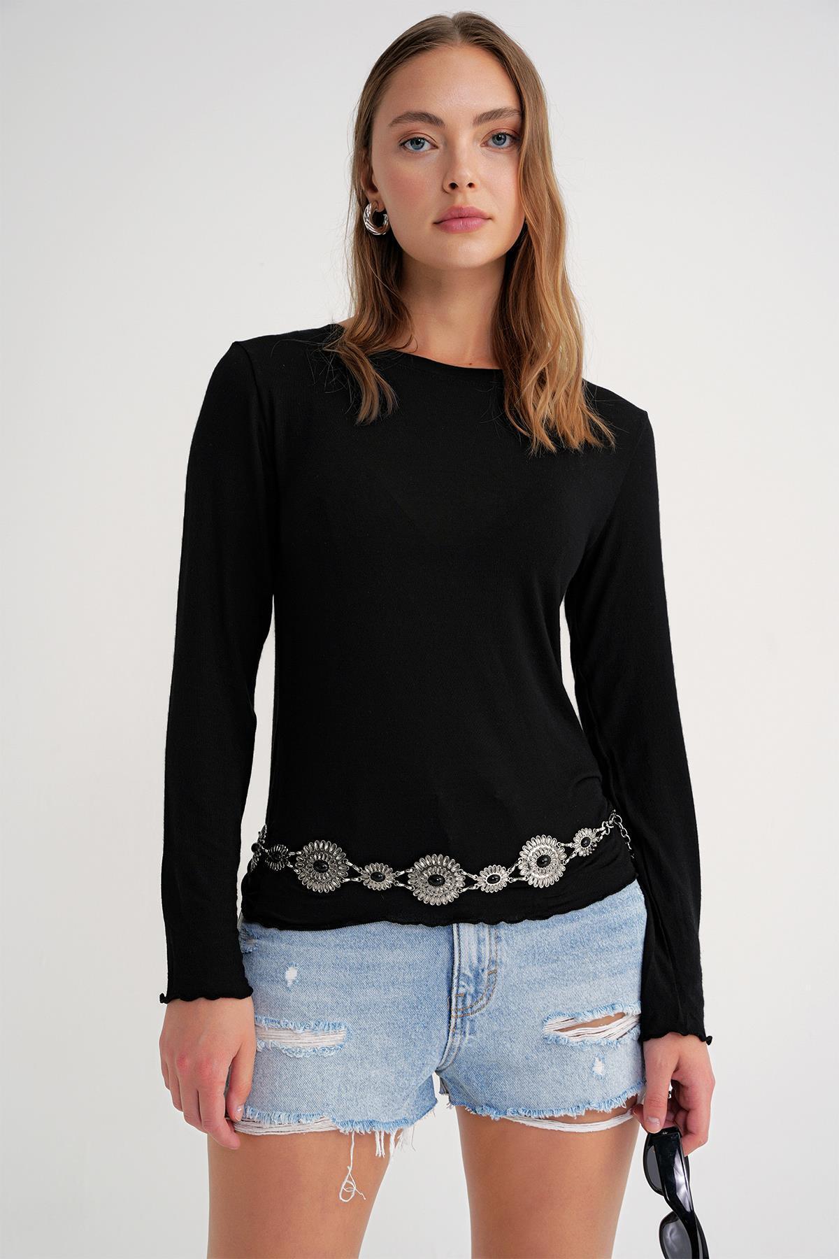 Mixray-2014 Women's Crew Neck Summer See-Through Blouse Black 4