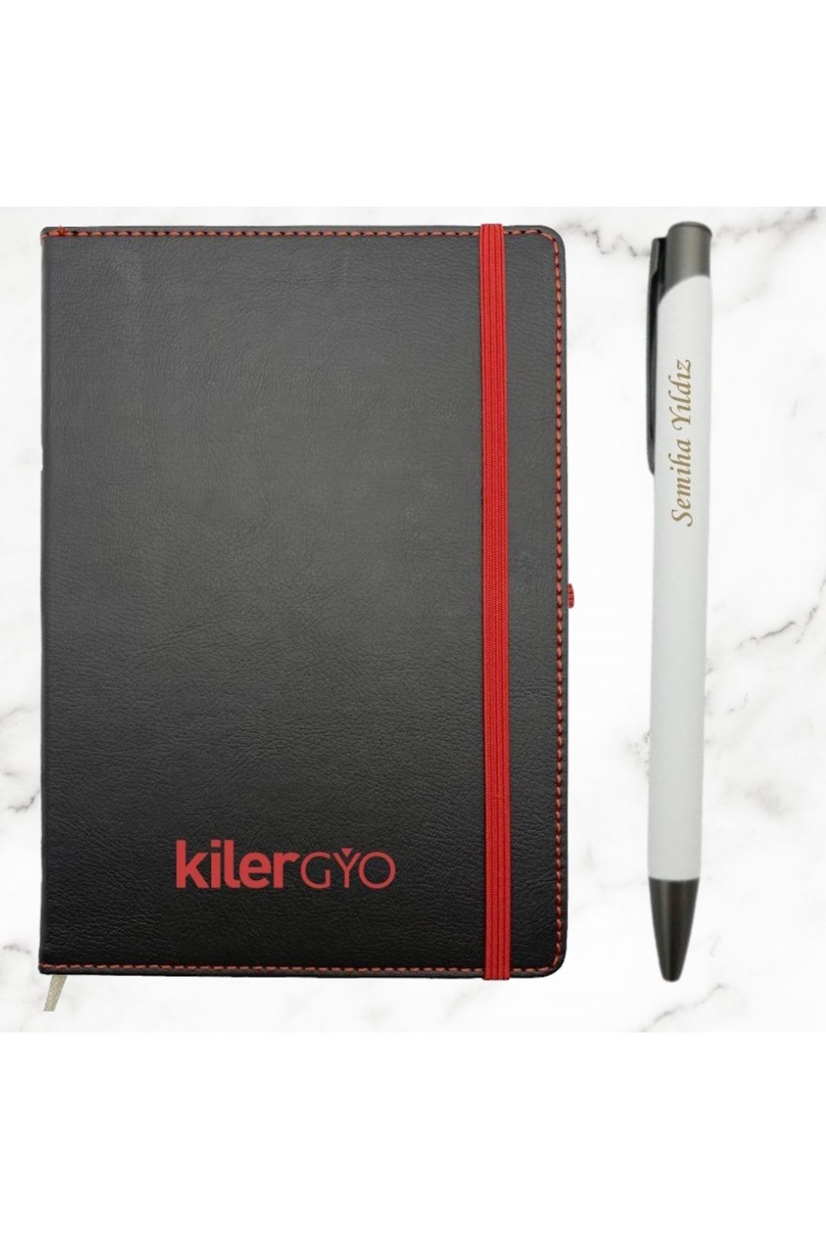 HediyesiBizden Kişiye Özel Isim Baskılı Deri Kapaklı Çizgili Sihirli Defter Ve Kalem Seti