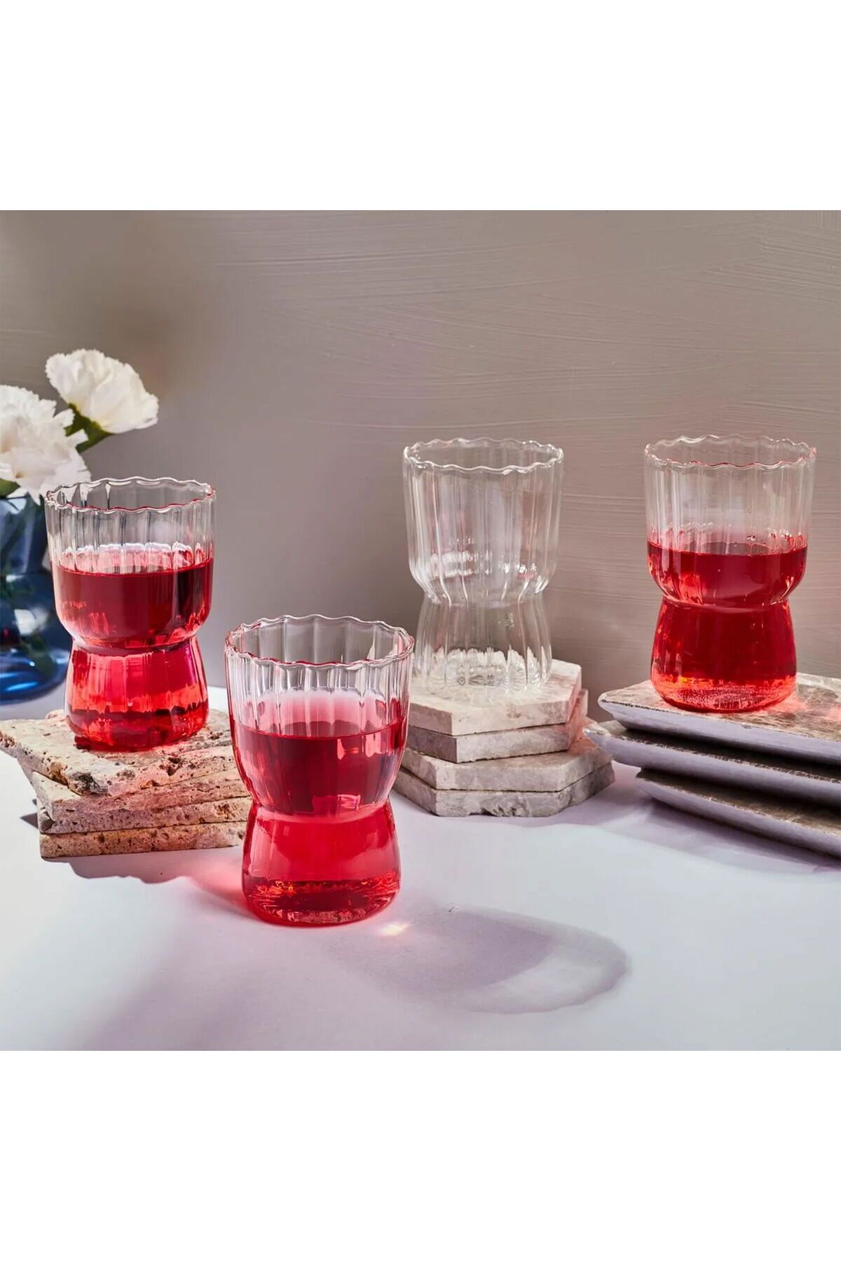 ASPARTAM 15885 Stripe 4'lü Borosilikat Cam Bardak - Şeffaf - 320 ml