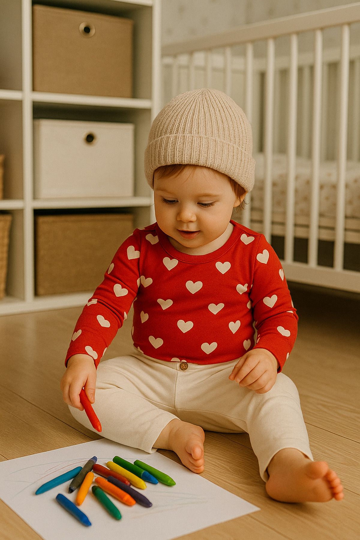 Nimini Kids Kalp Desenli %100 Pamuklu Çıtçıt Kapamalı Uzun Kol Bebek Body