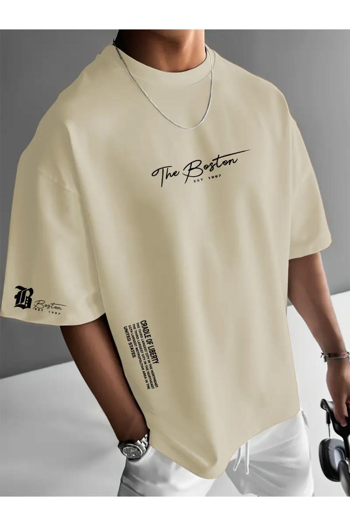 Machetta Boston Baskılı Büyük Beden Oversize %100 Pamuk T-shirt