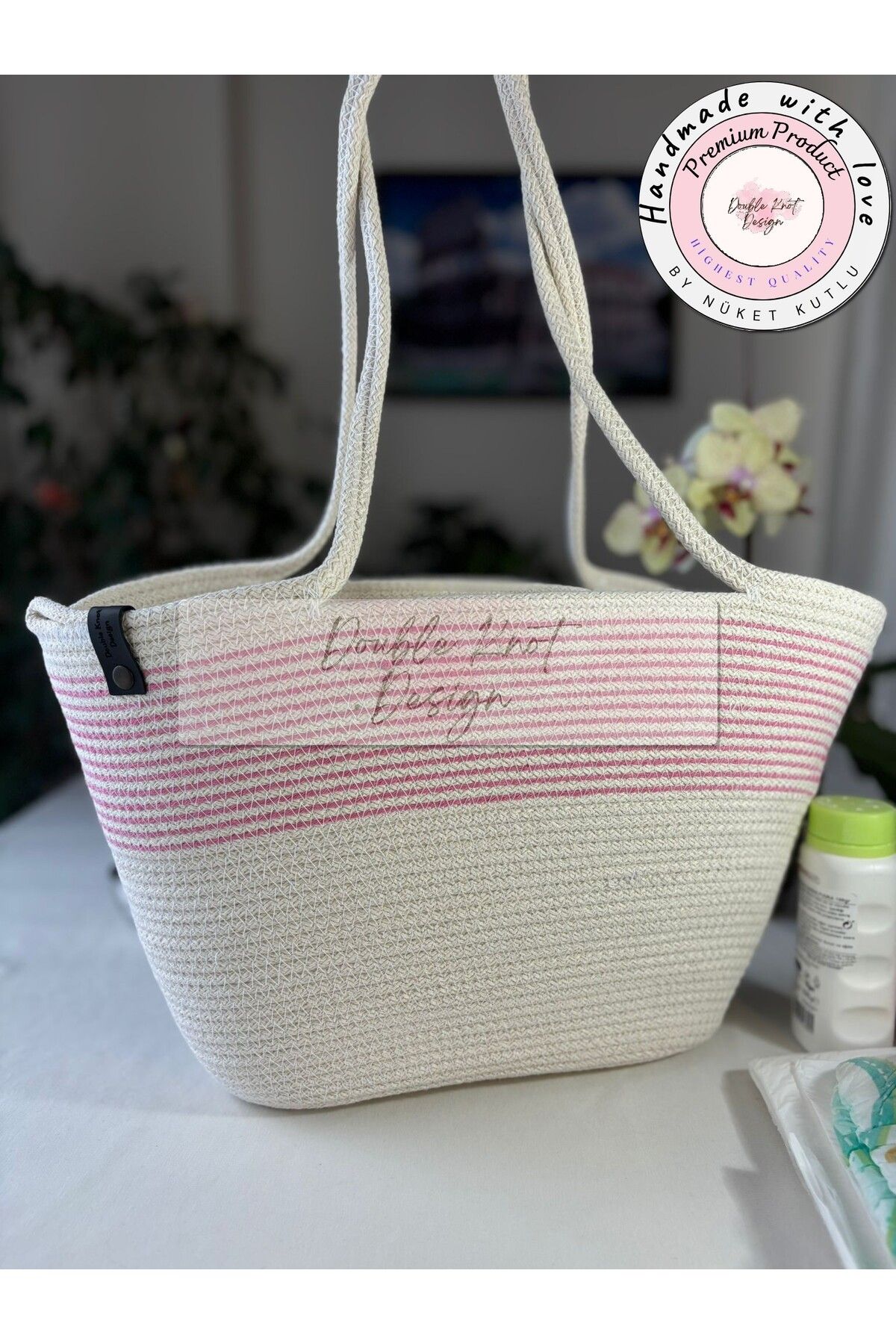 DOUBLE KNOT DESİGN BABY Bebek Bakım Çantası,Kadın Kol Çantası,Hediyelik,Anneler Günü,Hasır Jüt Tress
