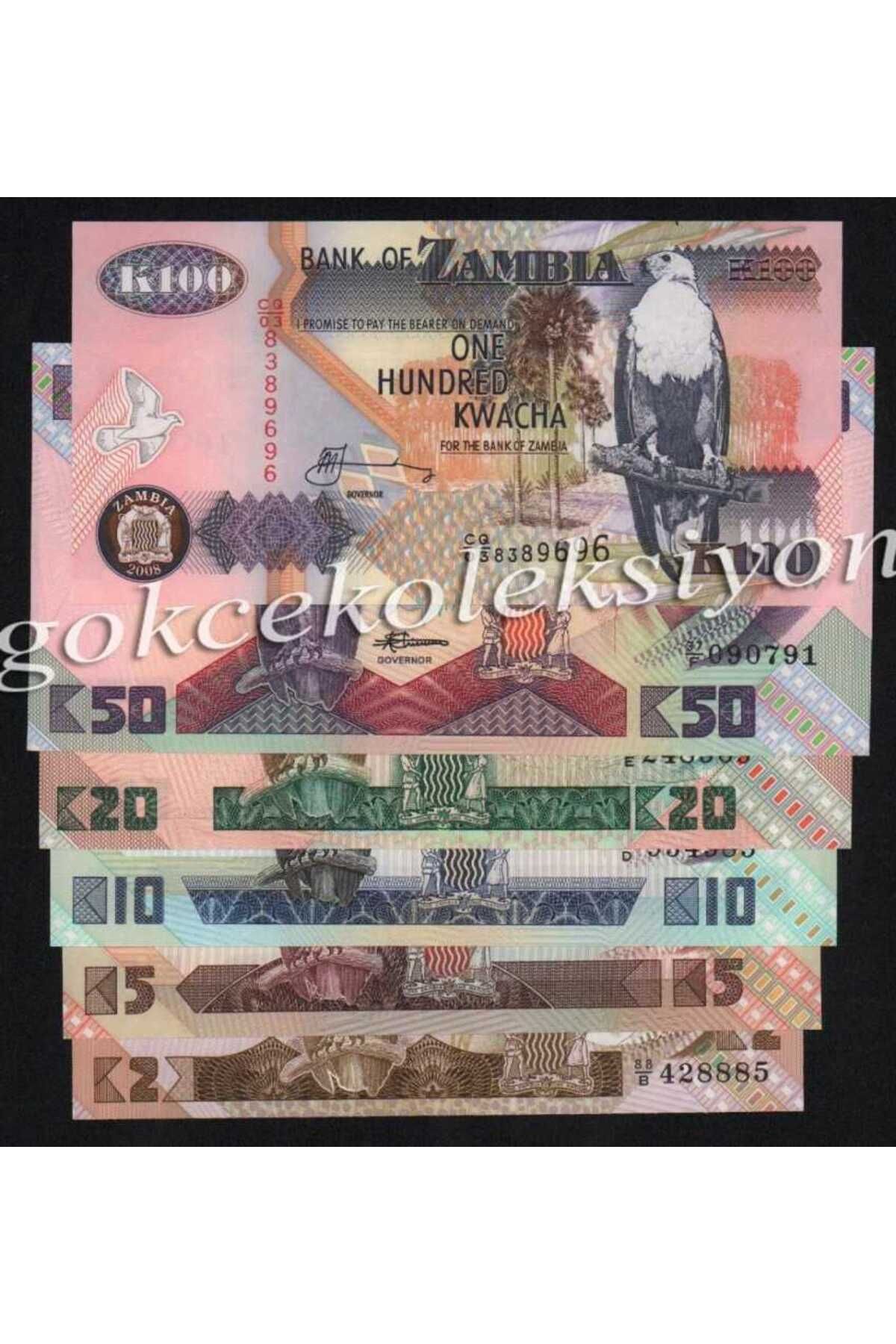 Gökçe Koleksiyon Zambiya 100,50,20,10,5,2 Kwacha Lot YKP1333