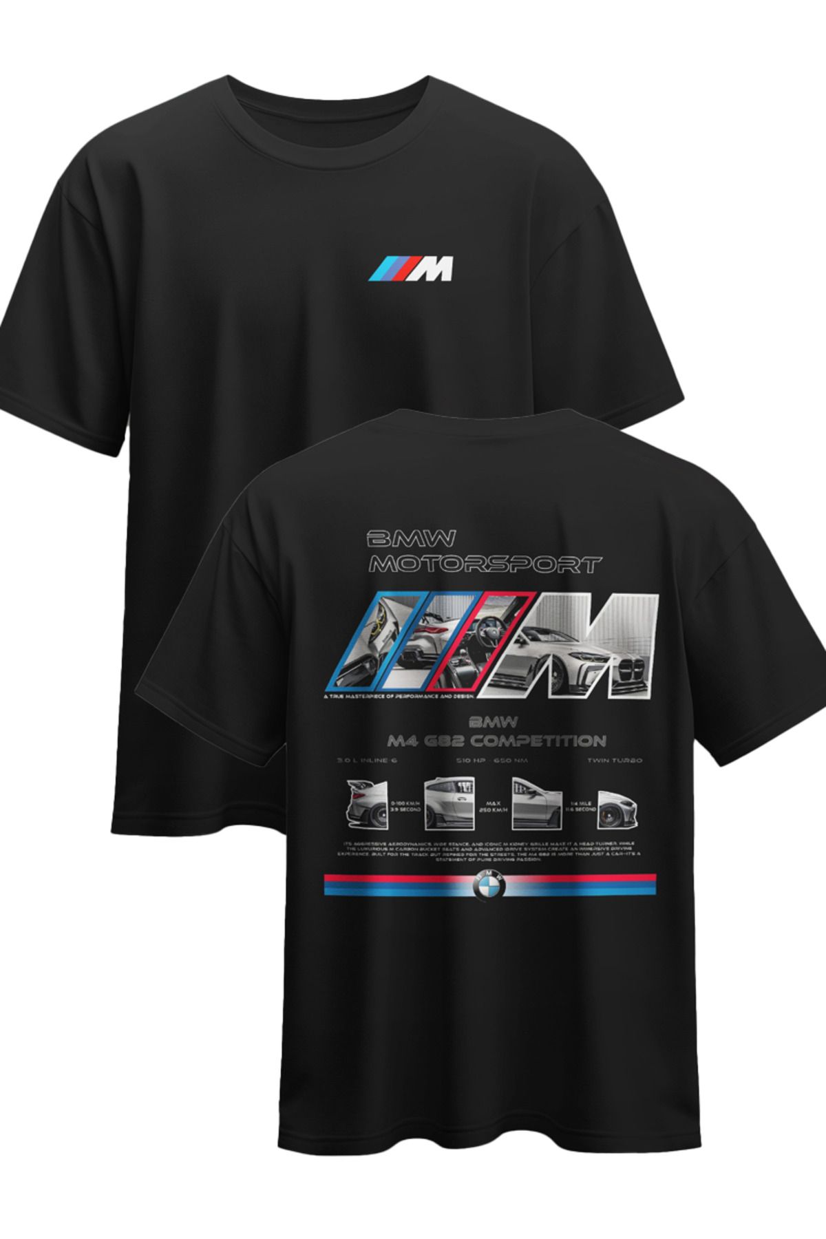CEVİNDİ Unisex tişört BMW Motorsport M4 G82 Competition baskılı tshirt (oversize)