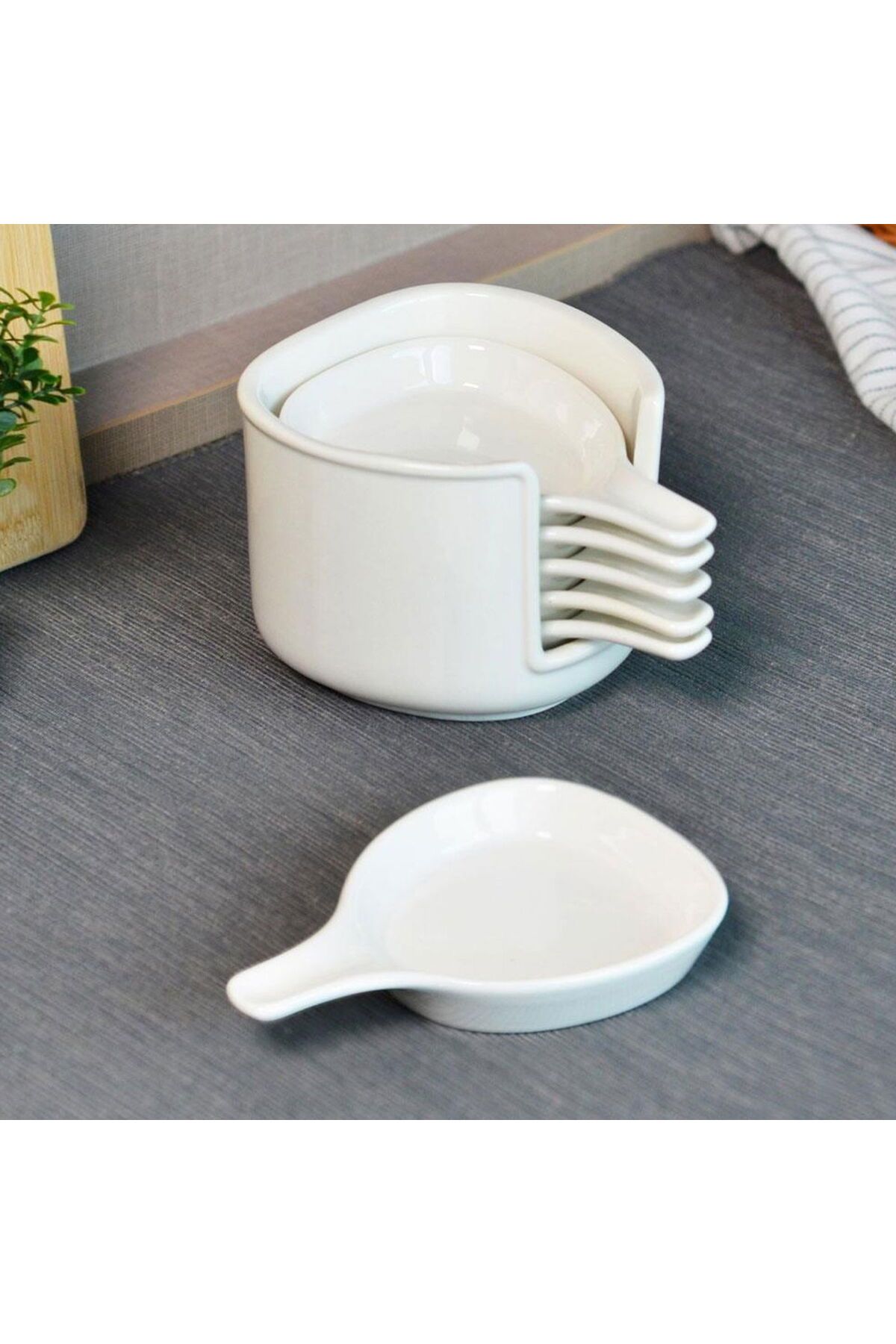 MATMEL Ella 6'lı Köşeli Porselen Sosluk - Beyaz - 8 cm