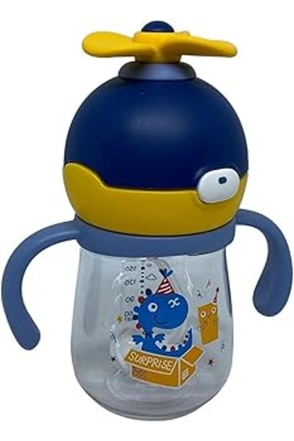 Mu Art Ahşap Rovco 220Ml Pipetli Sevimli Hayvan Desenli Pervaneli Akıllı Pipet Toplu Tritan Su Matarası (Laciver