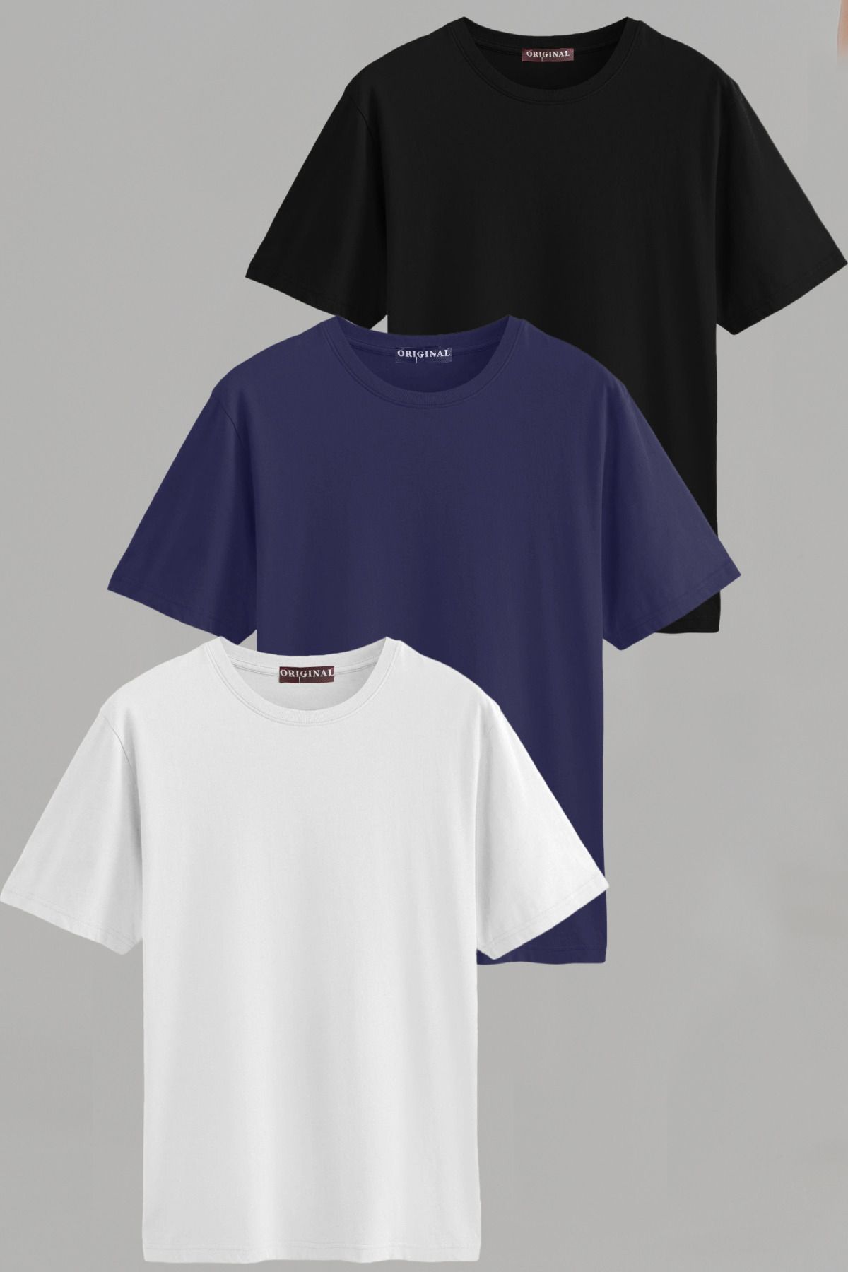 Vien&Karl Erkek Beyaz-Siyah-Laci Slim Fit Bisiklet Yaka %100 Pamuk 3'lü Basic Tişört
