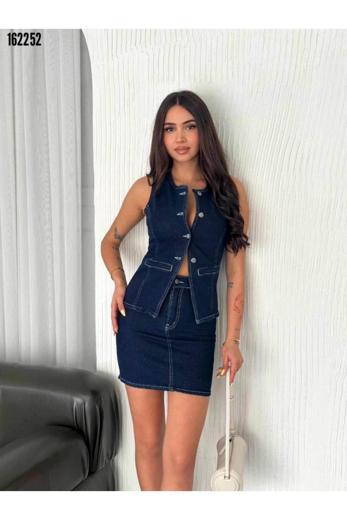 LİVAS Kot Jeans Etek İkili Takım