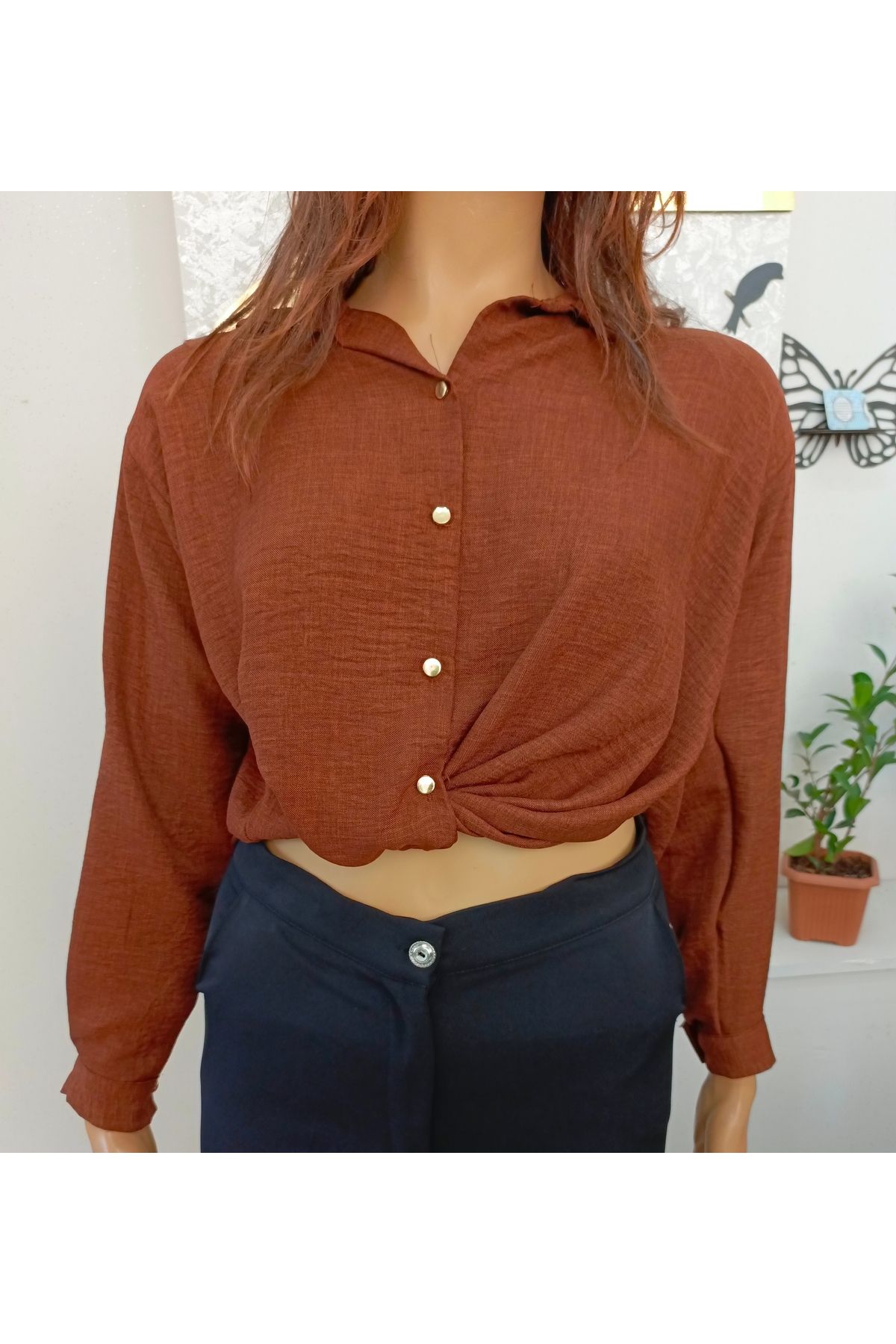 Butik Kadın Ayrobin Crop Gömlek