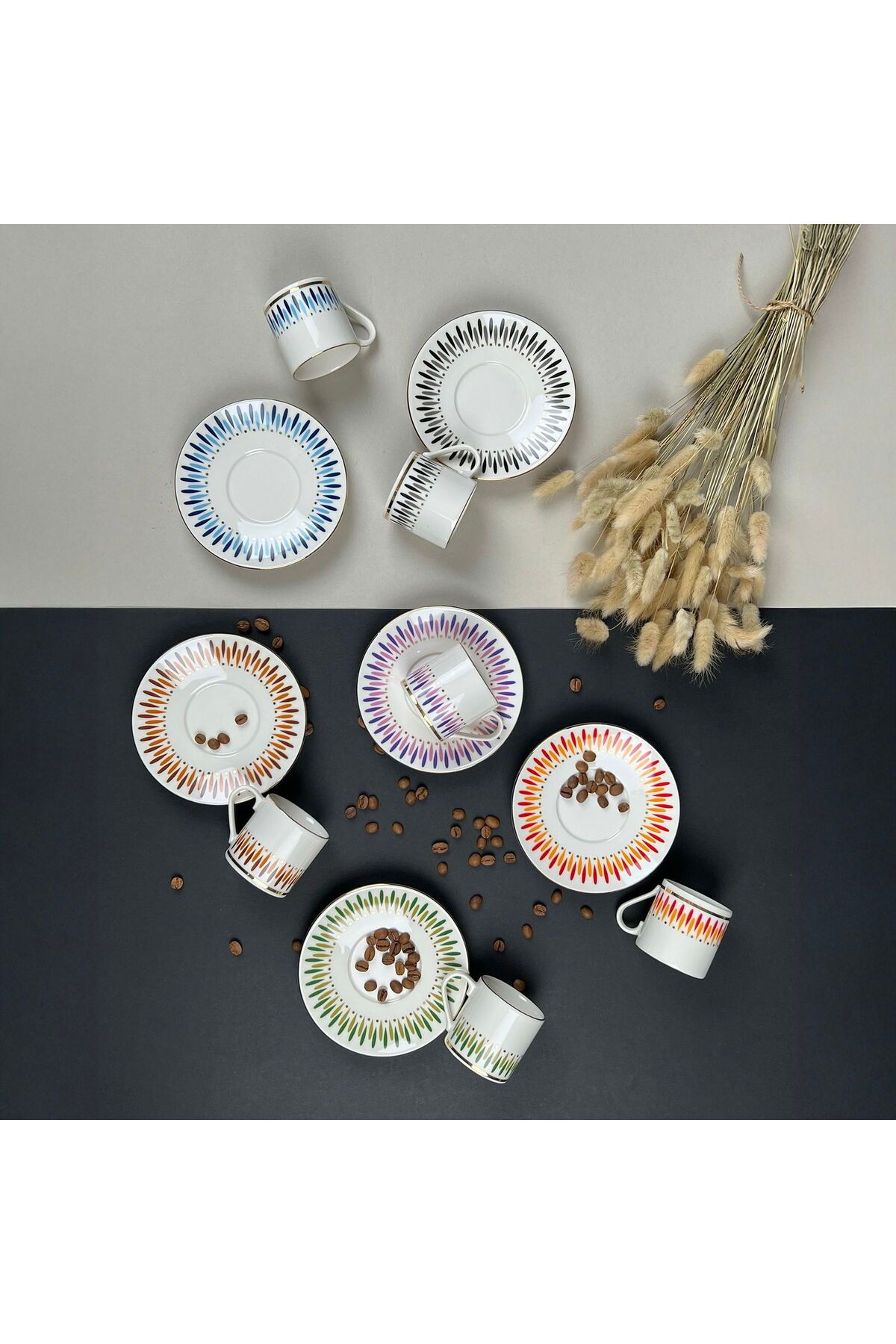 ASPARTAM Palm Mix 12 Parça Kahve Fincan Takımı - Renkli