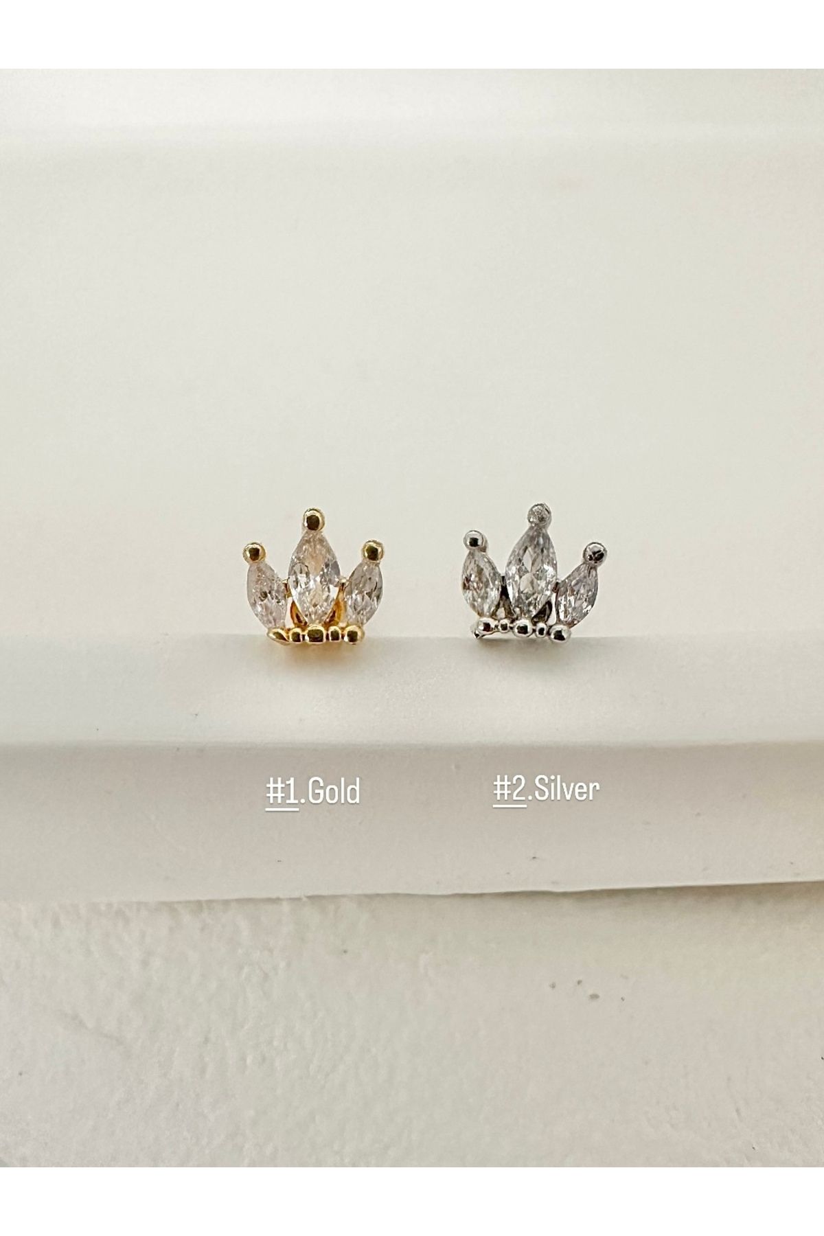 My Bellas Jewels Cerrahi Çelik 1 Adet Taç Tragus Piercing, Helix, Flat, Conch, Lobe
