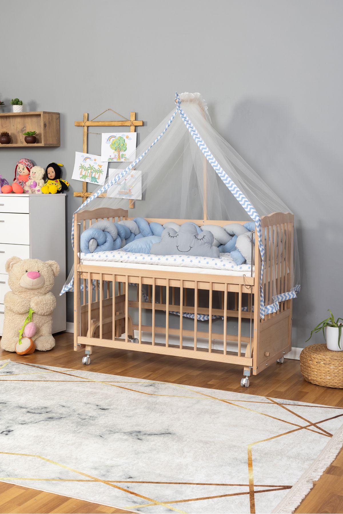 Bamgidoo Anne Yanı Bebek Beşiği Ahşap Mobilya Yeni Doğan Beşik 60X120