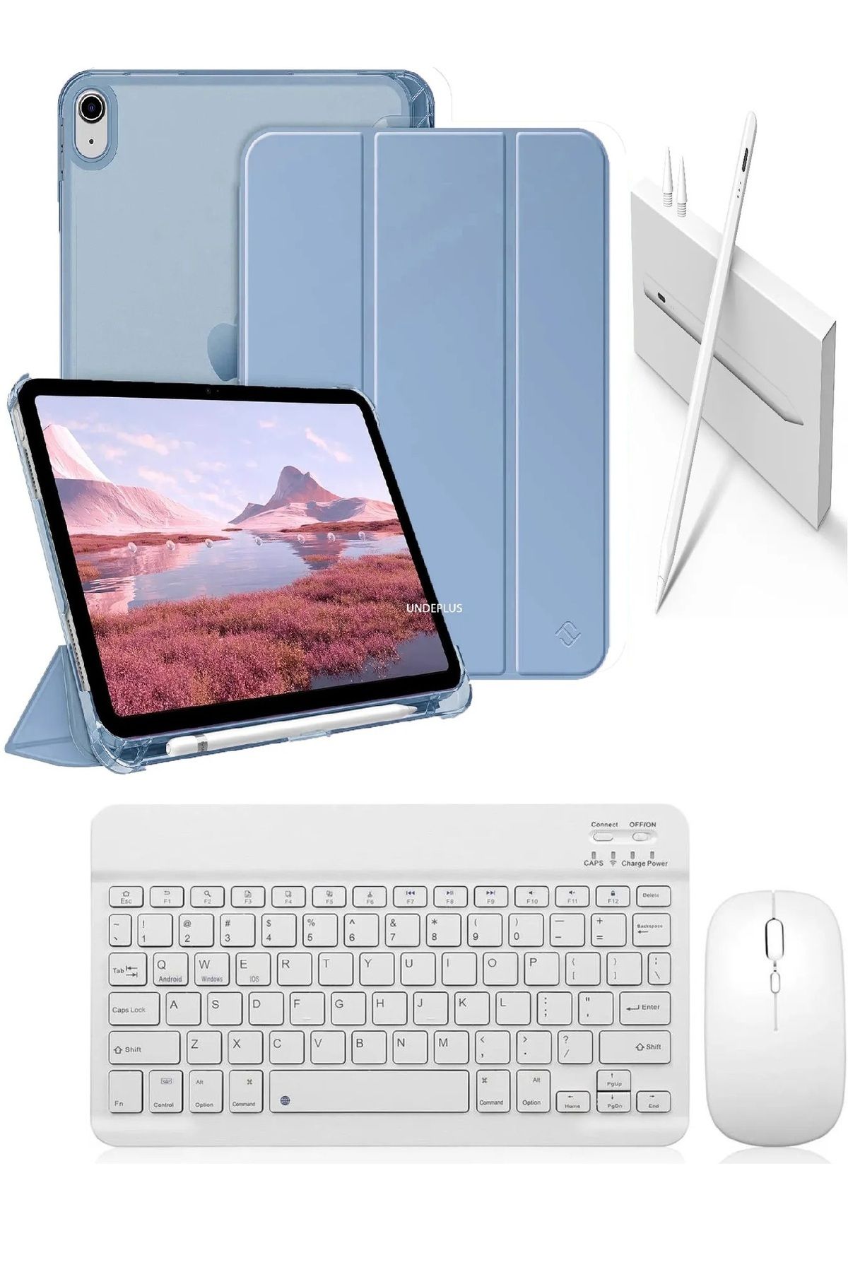 Covpor İpad Air 11inç M2/m3 Air 4/5.nesil 10.9 Uyumlu Flip Kılıf Gökyüzü+Bluetoothlu Klavye Mouse+Kalem