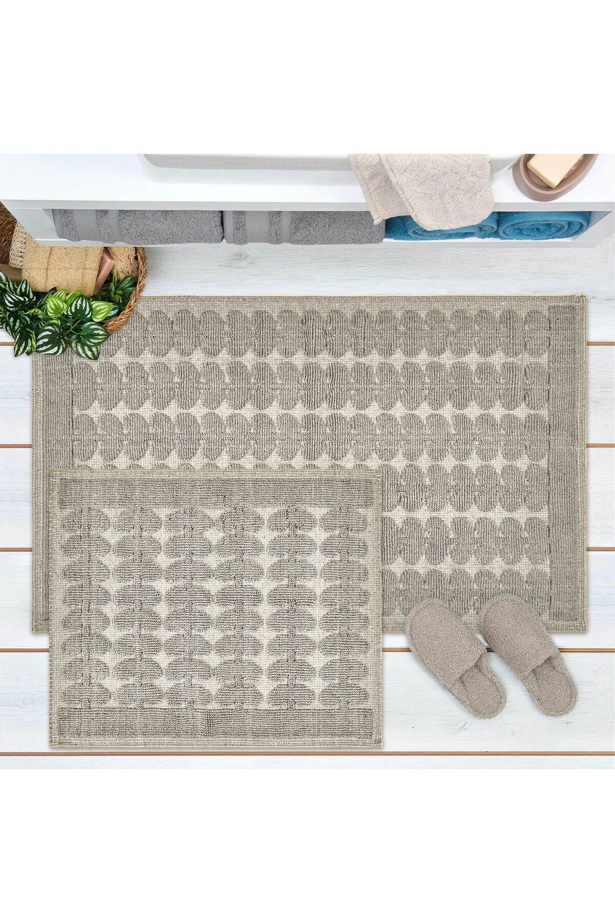 MATMEL Folium 2'li Banyo Paspası - Gri - 60x100 cm + 50x60 cm