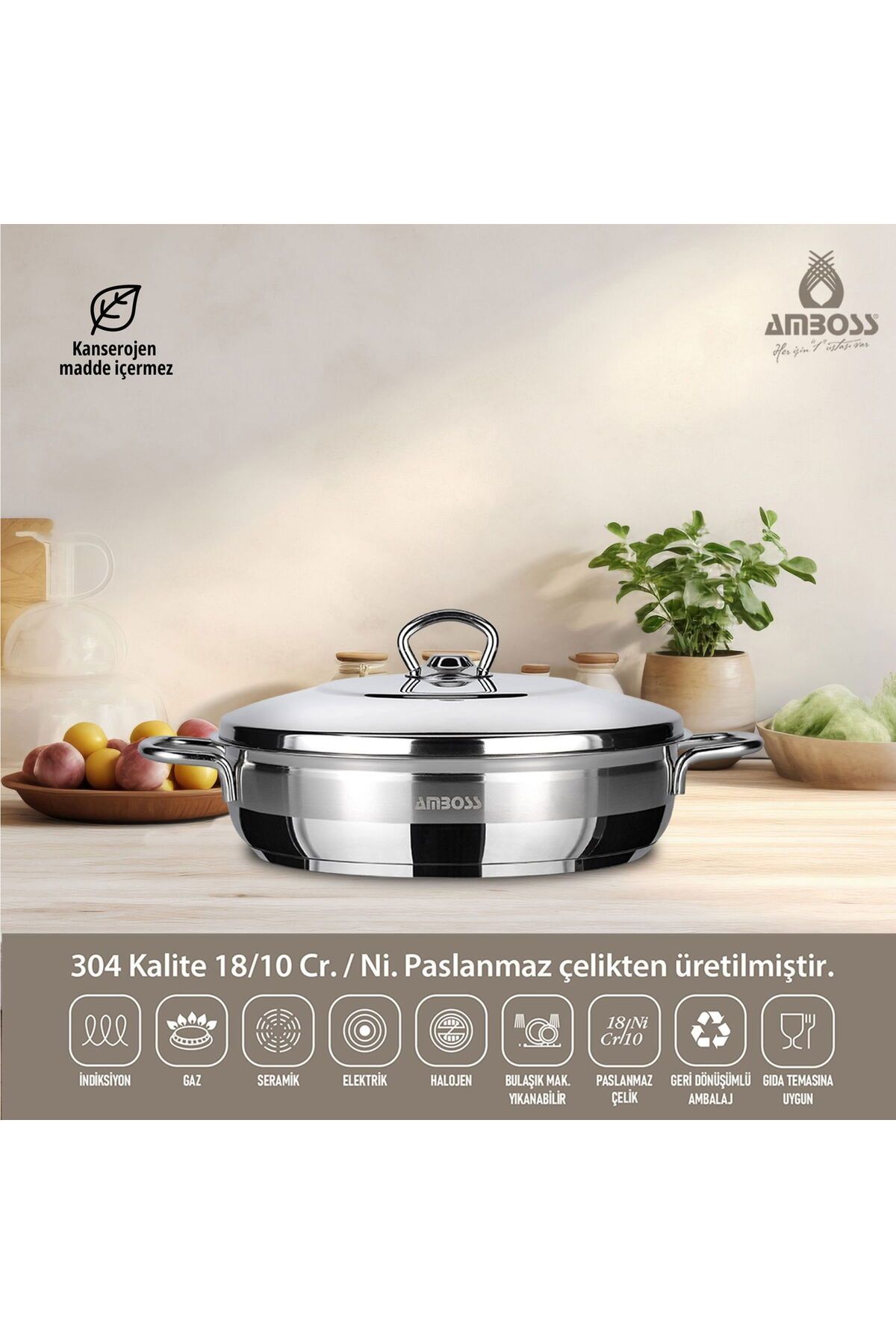 ASPARTAM Saphire Karnıyarık Tenceresi - Inox - 24 cm