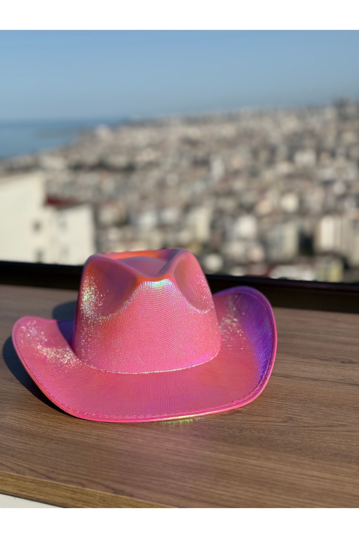 BRIDEIST WEDDING CO Holografik Pembe Kovboy Şapkası| Last Rodeo Parti Kovboy Şapka| Işıltılı Western Şapka