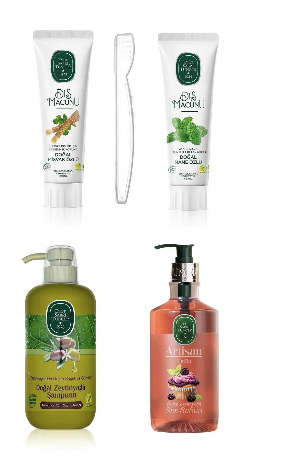 Eyüp Sabri Tuncer EYÜP SABRİ TUNCER ARTİSAN SIVI SABUN, ŞAMPUAN, DİŞ MACUNU 90 ML X 2 + DİŞ FIRÇASI KUTUSU HEDİYE