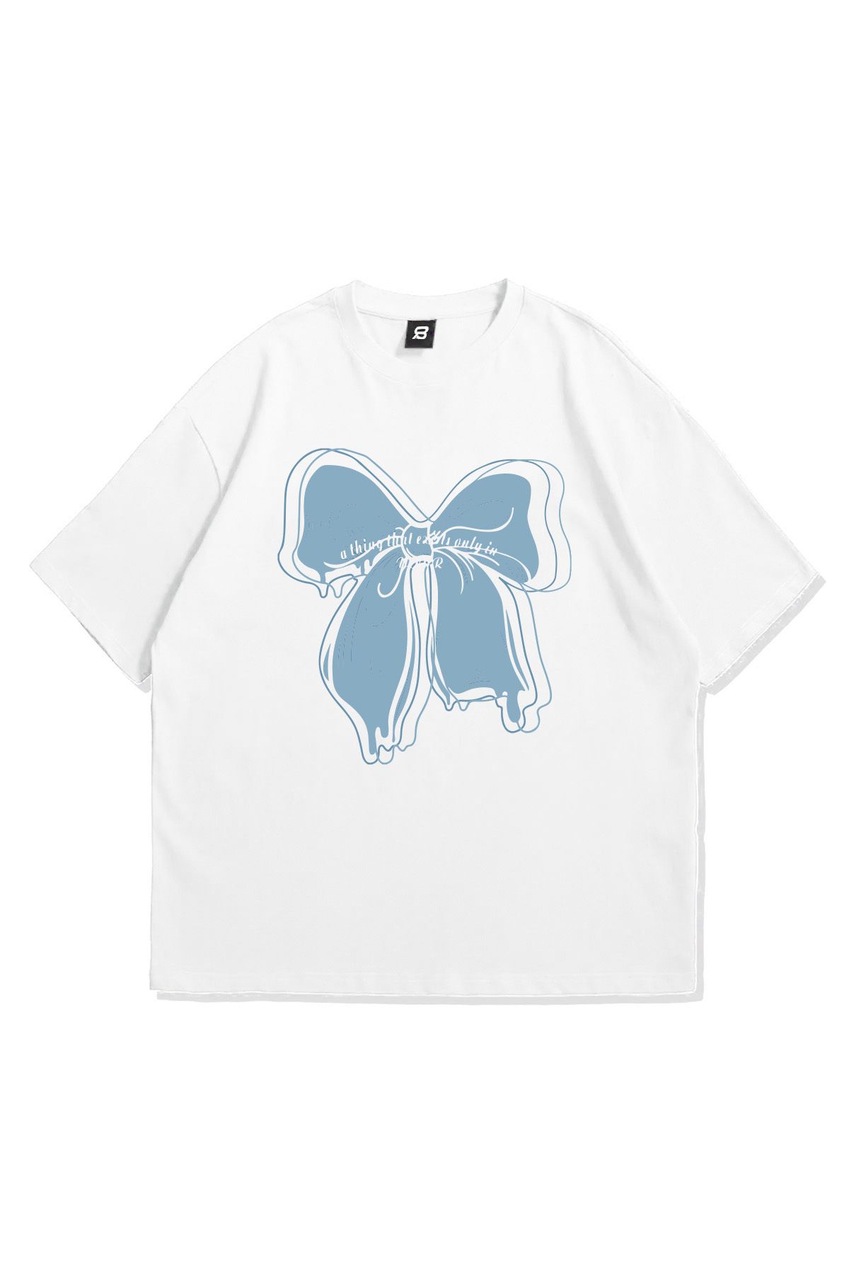 3 ROPE Kurdele Baskılı Oversize Beyaz Unisex T-Shirt Tişört