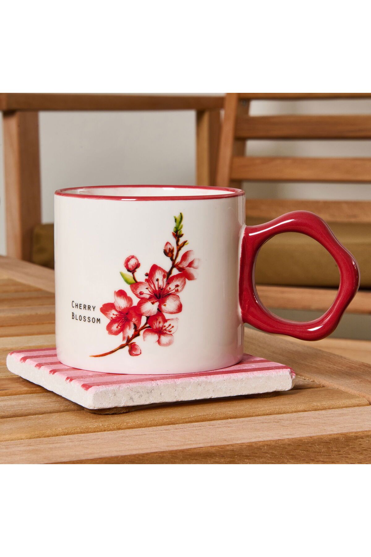ASPARTAM Çiçek Desenli Kupa - Beyaz / Kırmızı - 310 ml