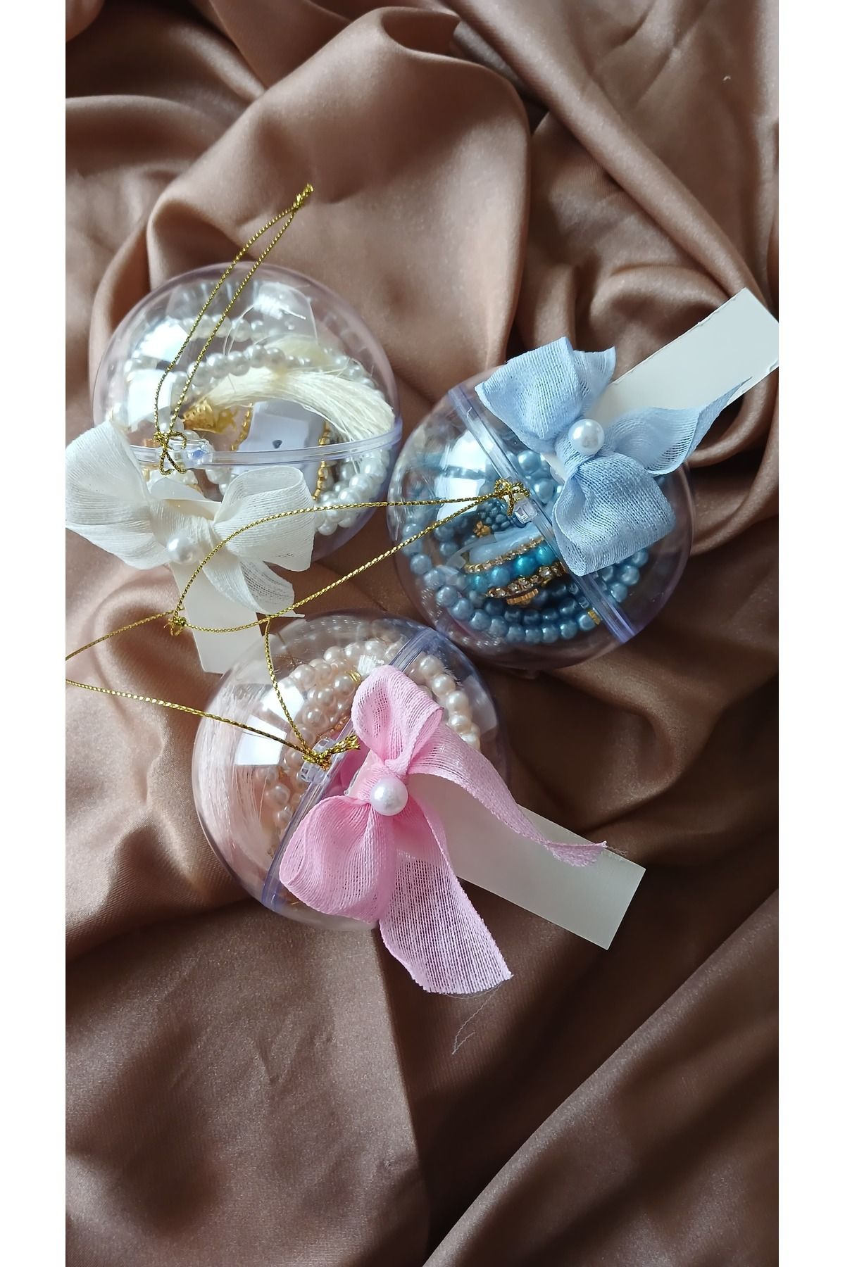 handmade candle house 5 Adet Cam İnci Tesbih Zikirmatik Küre Dini Nikah, Mevlit Hediyelikleri