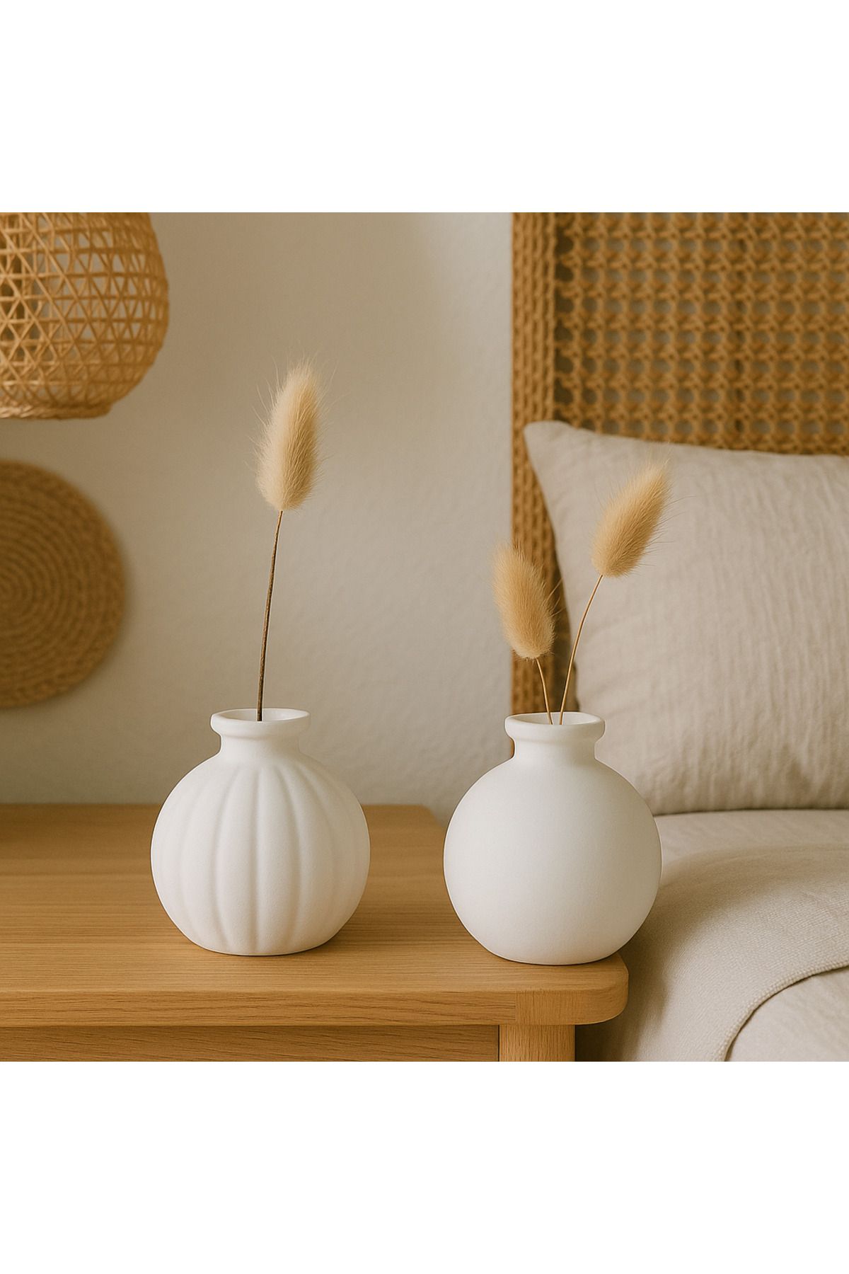 Ecomuse Home 2’li Beton Mini Yuvarlak Vazo Seti – El Yapımı Dekoratif Masaüstü Vazo