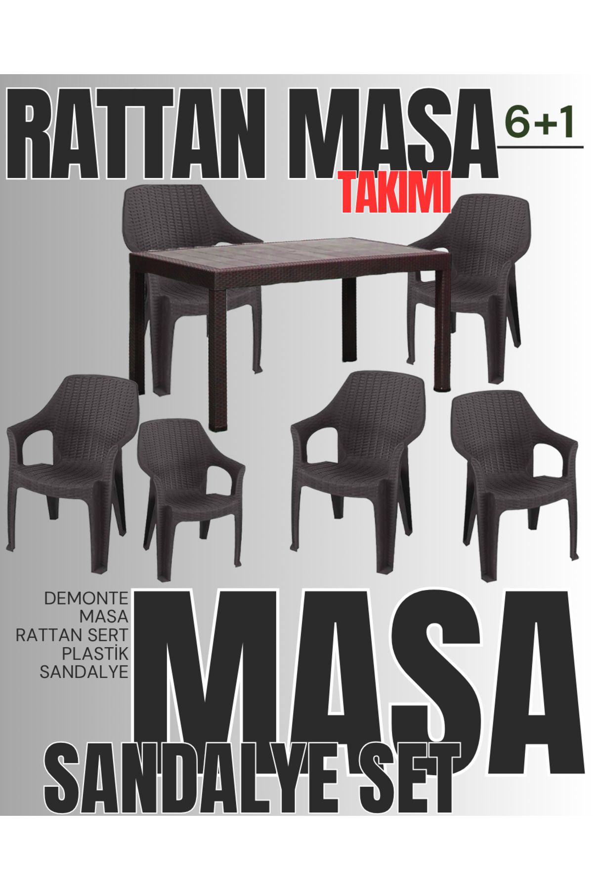 KANDİLLER Rattan Masa Sandalye Takımı 6+1 Set PLASTİK MASA Demonte