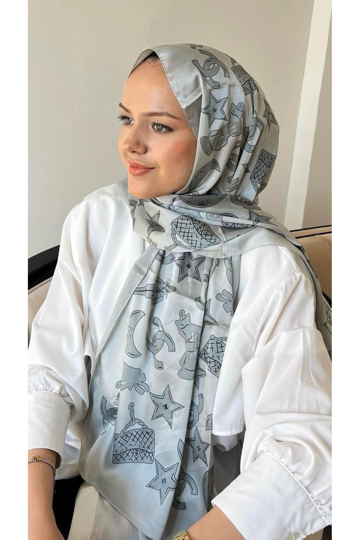 modayışığı C Marka Ay Model Vual İpek Şal Gri